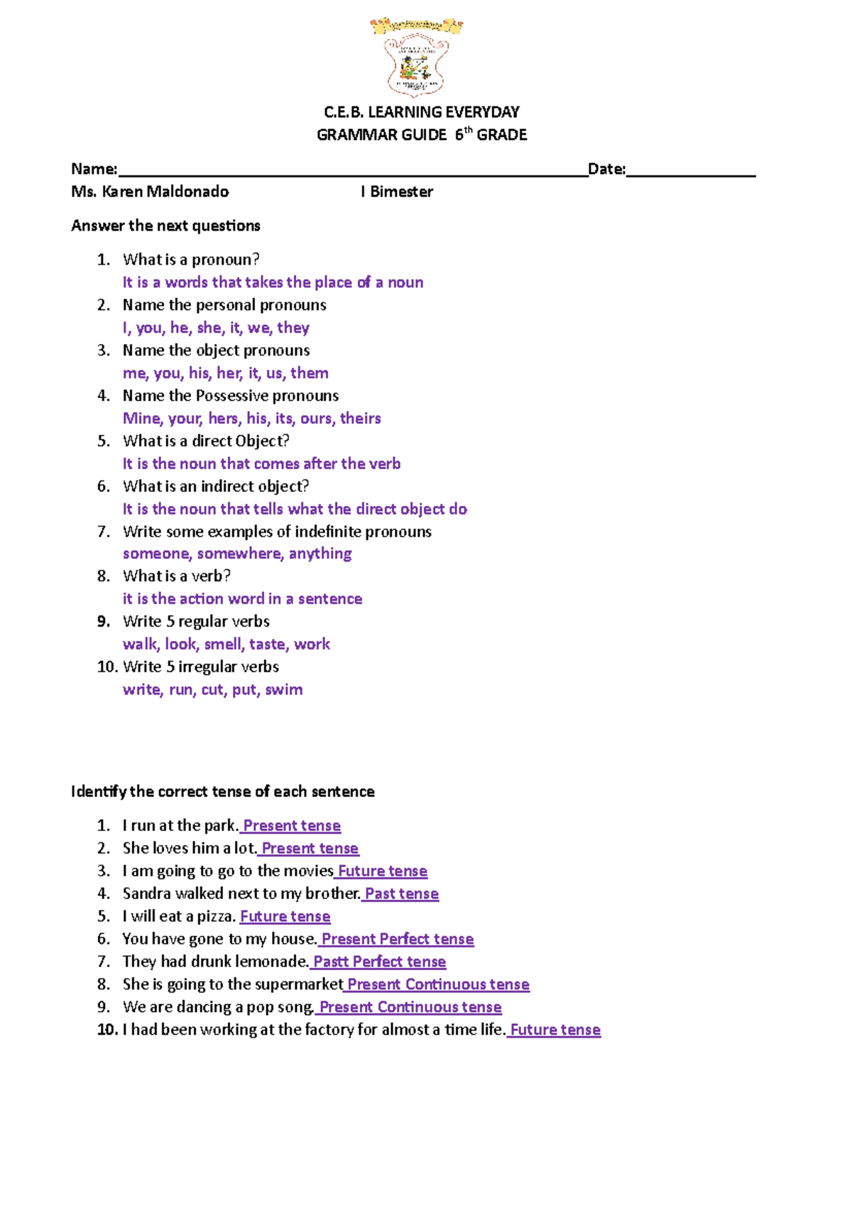 Grammar Guide 6th - Apuntes - C.E. LEARNING EVERYDAY GRAMMAR GUIDE 6th ...