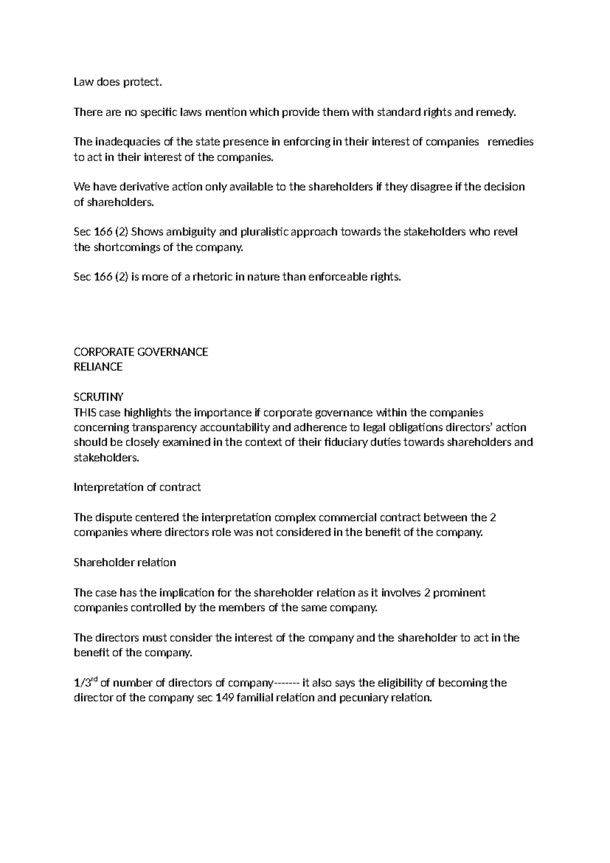 Companies act II notes Law does protect. There are no specific laws mention which provide