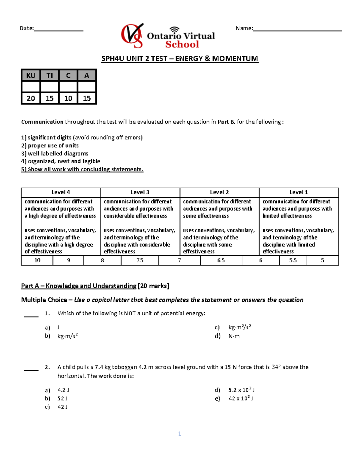 1682207238-SPH4U Unit Test 2 - Energy - SPH4U UNIT 2 TEST – ENERGY ...