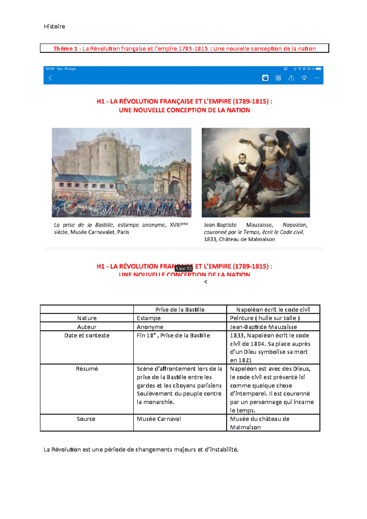 Fiche De Révision La Révolution Française Et L empire 1ere Pdf Chapitre 1 - La Révolution Française et l'empire ( 1789-1815) - Thème 1 -  La Révolution française et - Studocu
