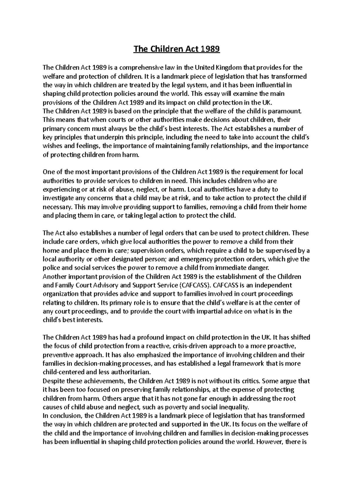 The Children Act 1989 n/a The Children Act 1989 The Children Act