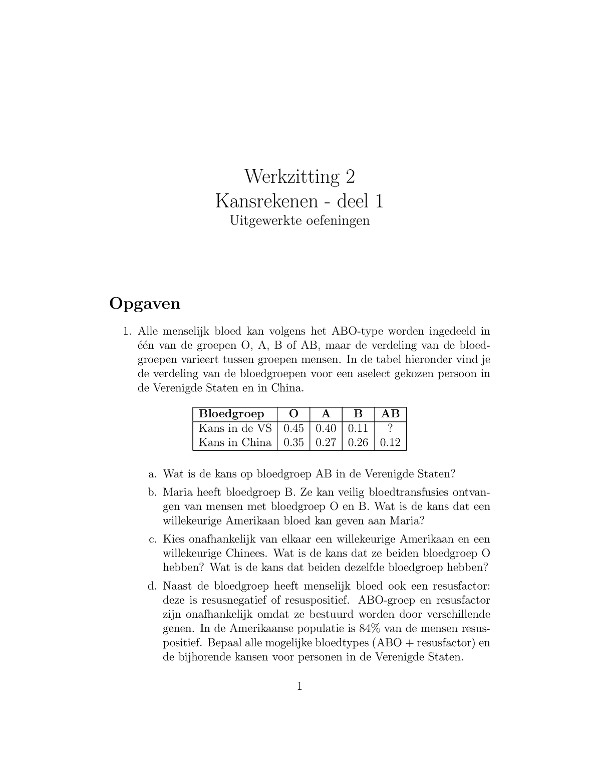 WZ2 Kansrekenen 1 - Uitgewerkte Oefeningen - Werkzitting 2 Kansrekenen ...