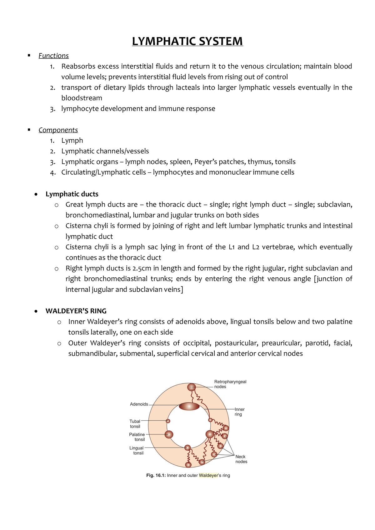 Lymphatic System - LYMPHATIC SYSTEM § Functions 1. Reabsorbs excess ...