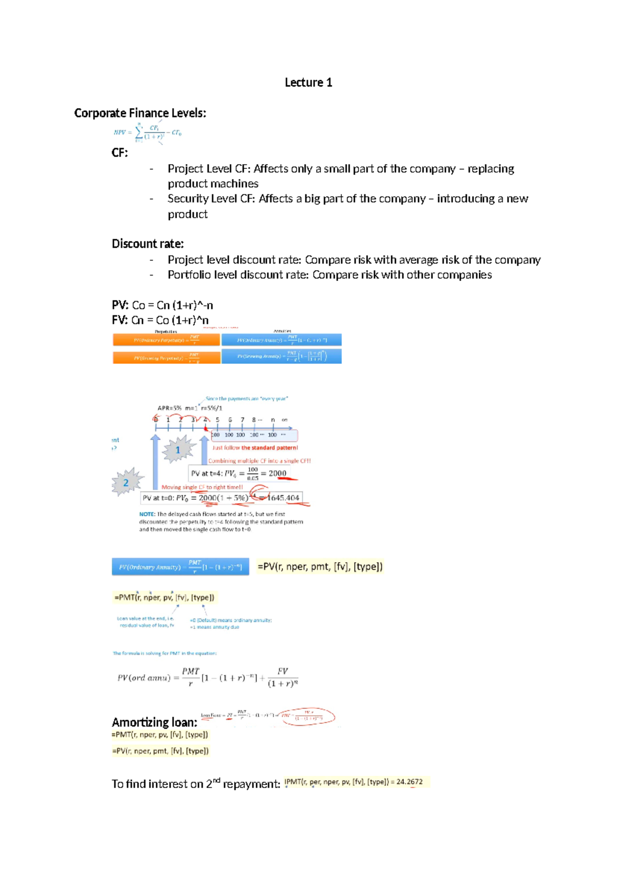 Lec 1 Notes - FINS2615 - Lecture 1 Corporate Finance Levels: CF ...