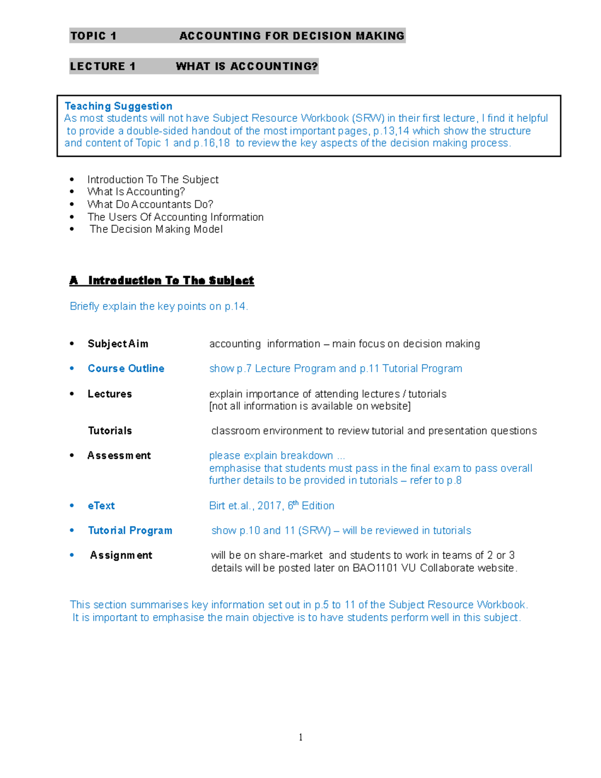 Topic 1 Lecture 1 - Accounting For Decision Making BAO1101 - TOPIC 1 ...