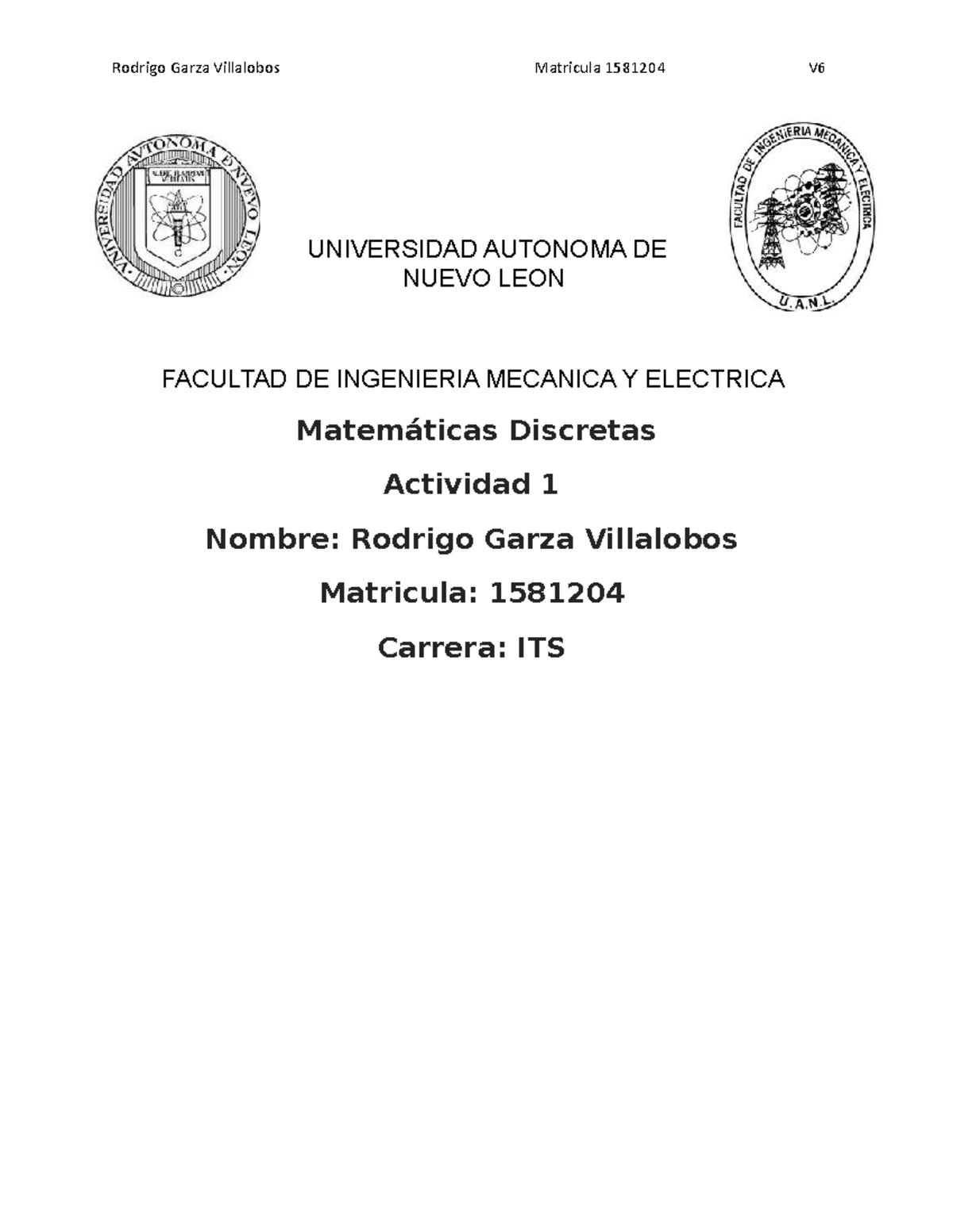 Actividad 1 - Matemáticas Discretas - UNIVERSIDAD AUTONOMA DE NUEVO ...