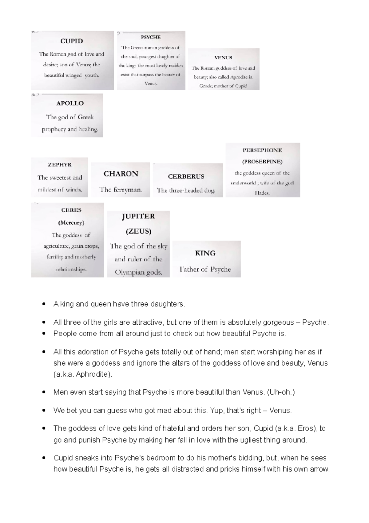 Cupid AND Psyche elements of a story A king and queen have three