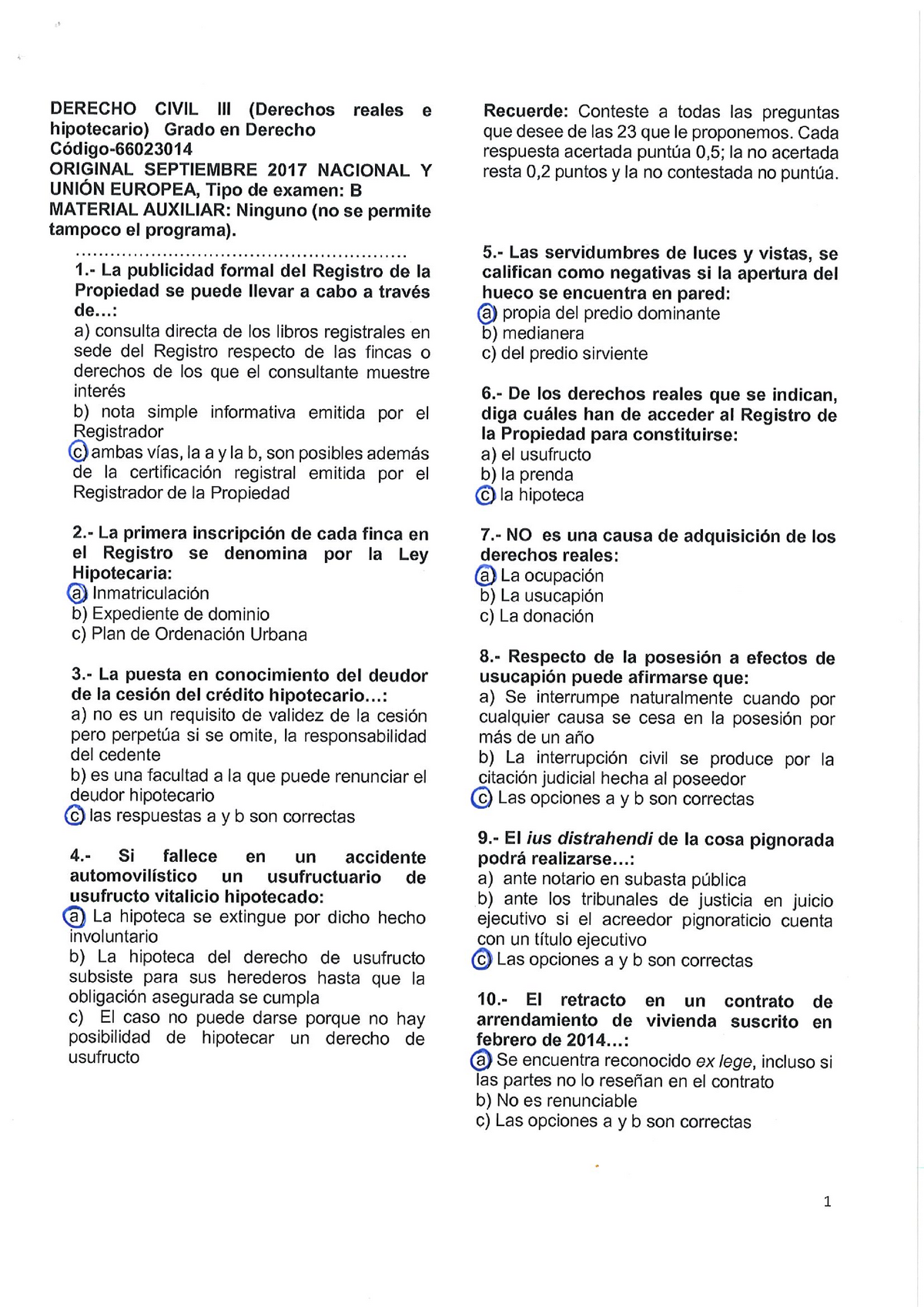 Examen 5 Septiembre 2017, Preguntas Y Respuestas - Derecho Civil III: Derechos Reales - Studocu