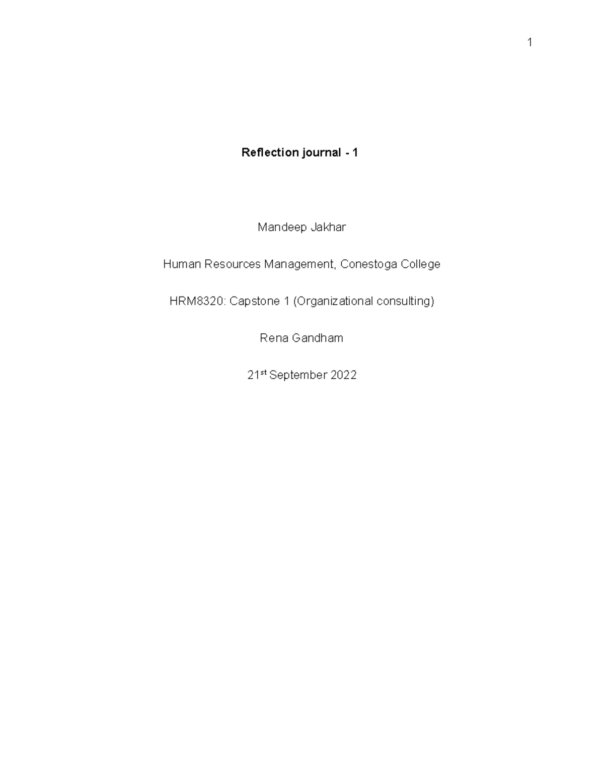 APA 7 Version- Paper Template - Reflection journal - 1 Mandeep Jakhar ...