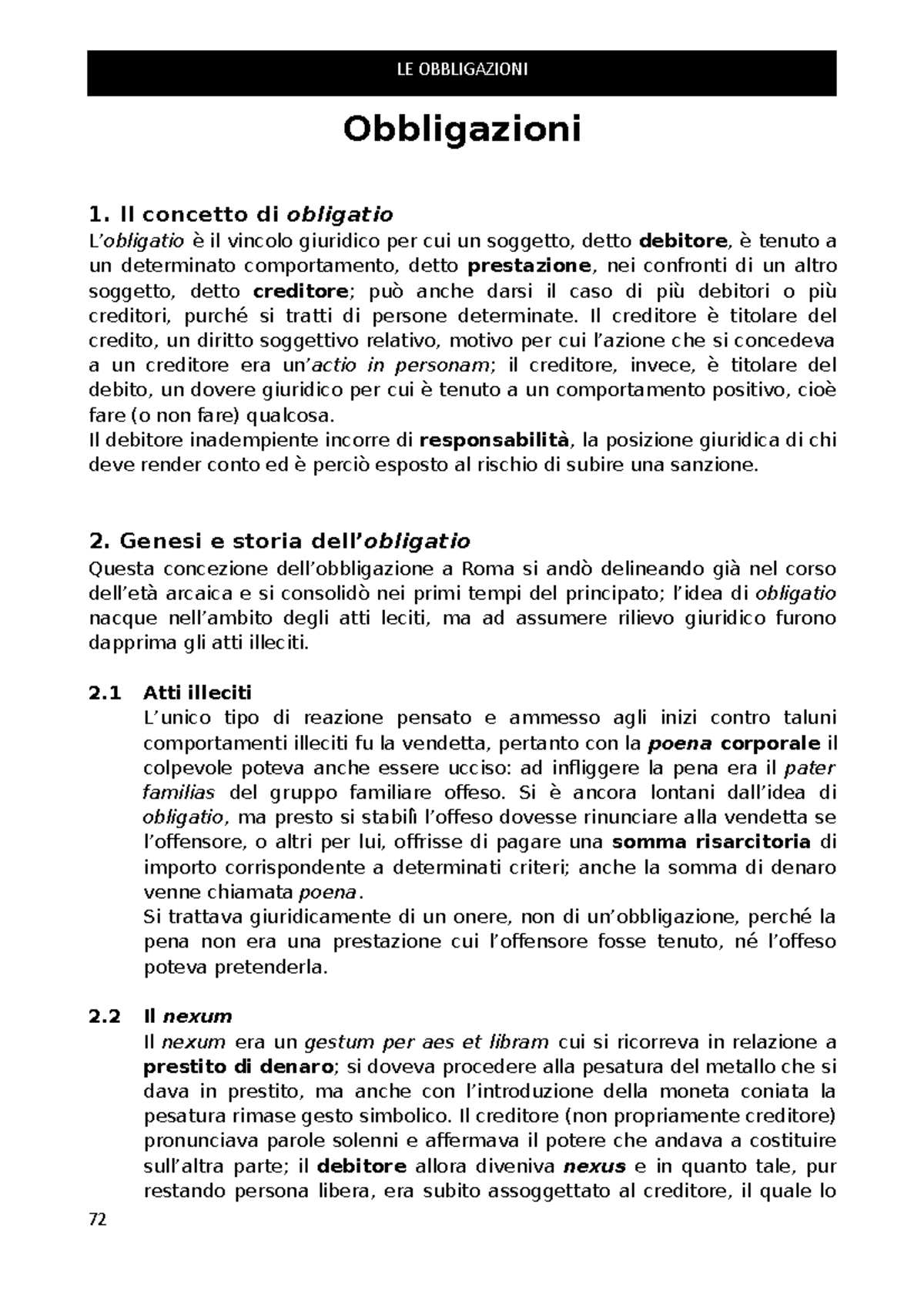 Obbligazioni DIRITTO PRIVATO ROMANO - Obbligazioni 1. Il concetto di ...