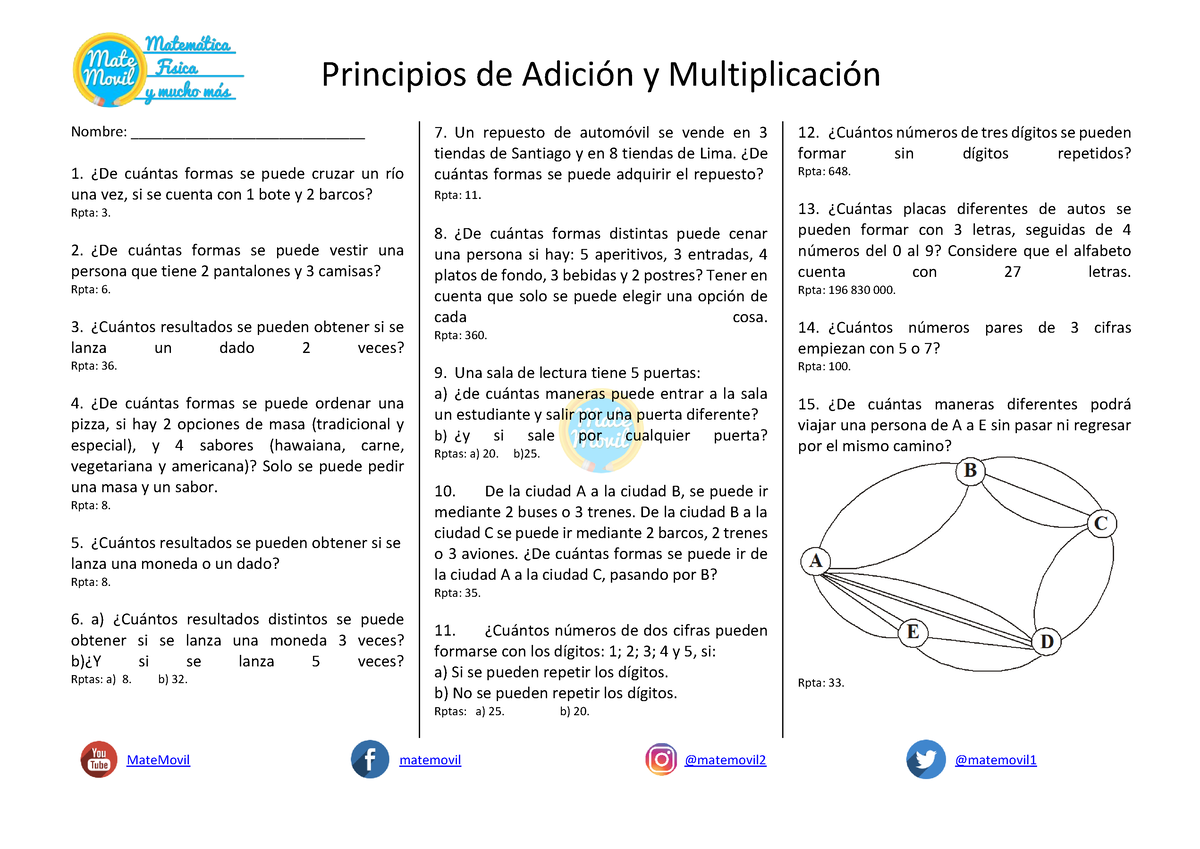 Principios De Adición Y Multiplicación Ejercicios Propuestos PDF ...