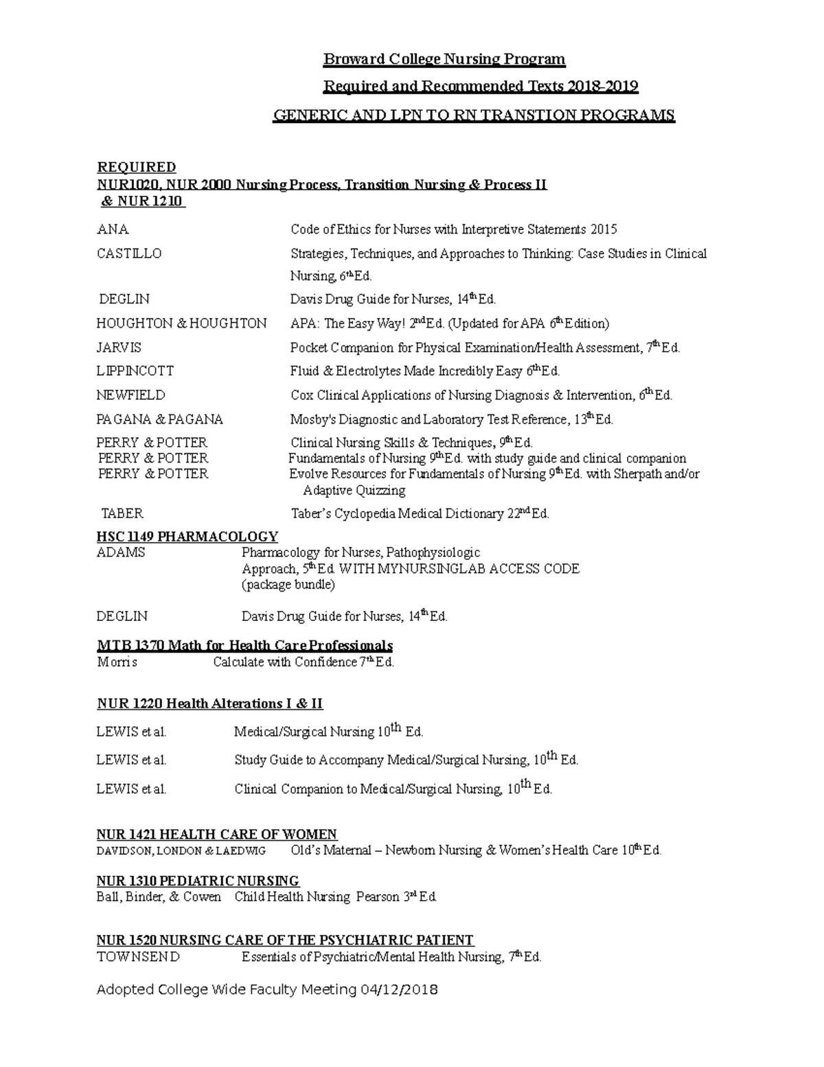 Booklist 2018-2019 - dcdf - Broward College Nursing Program Required ...