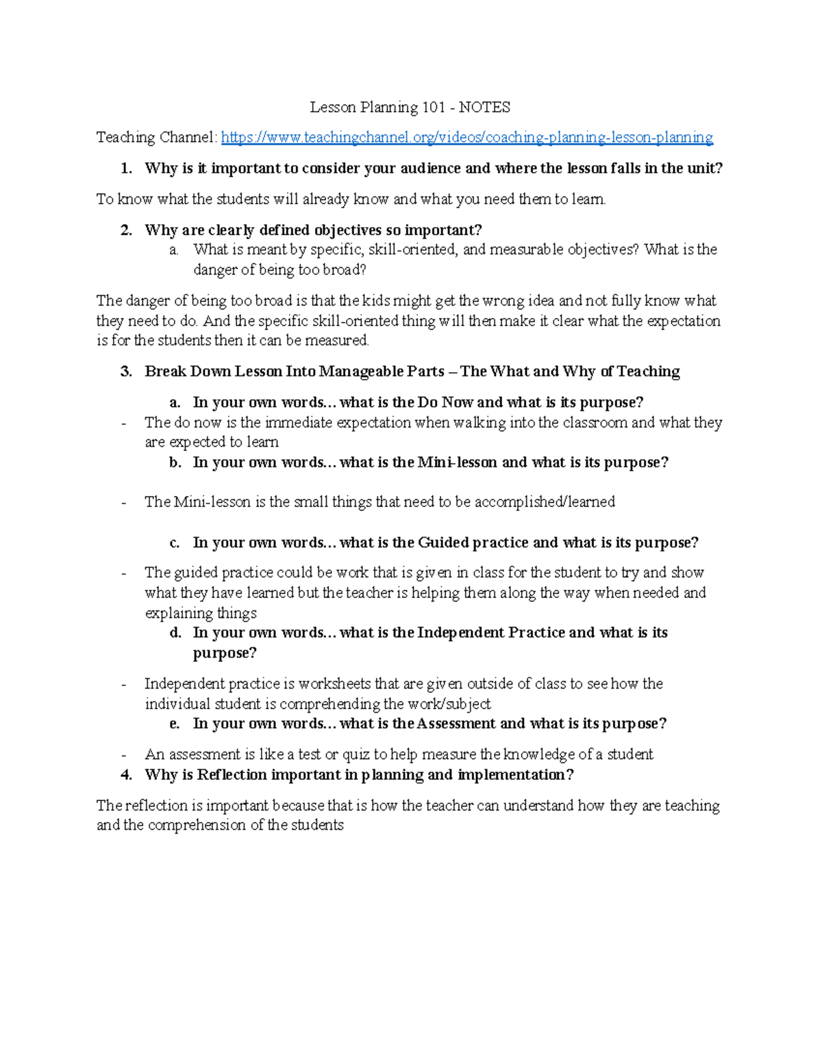 Lesson Planning 101 - Lesson Planning 101 - NOTES Teaching Channel ...