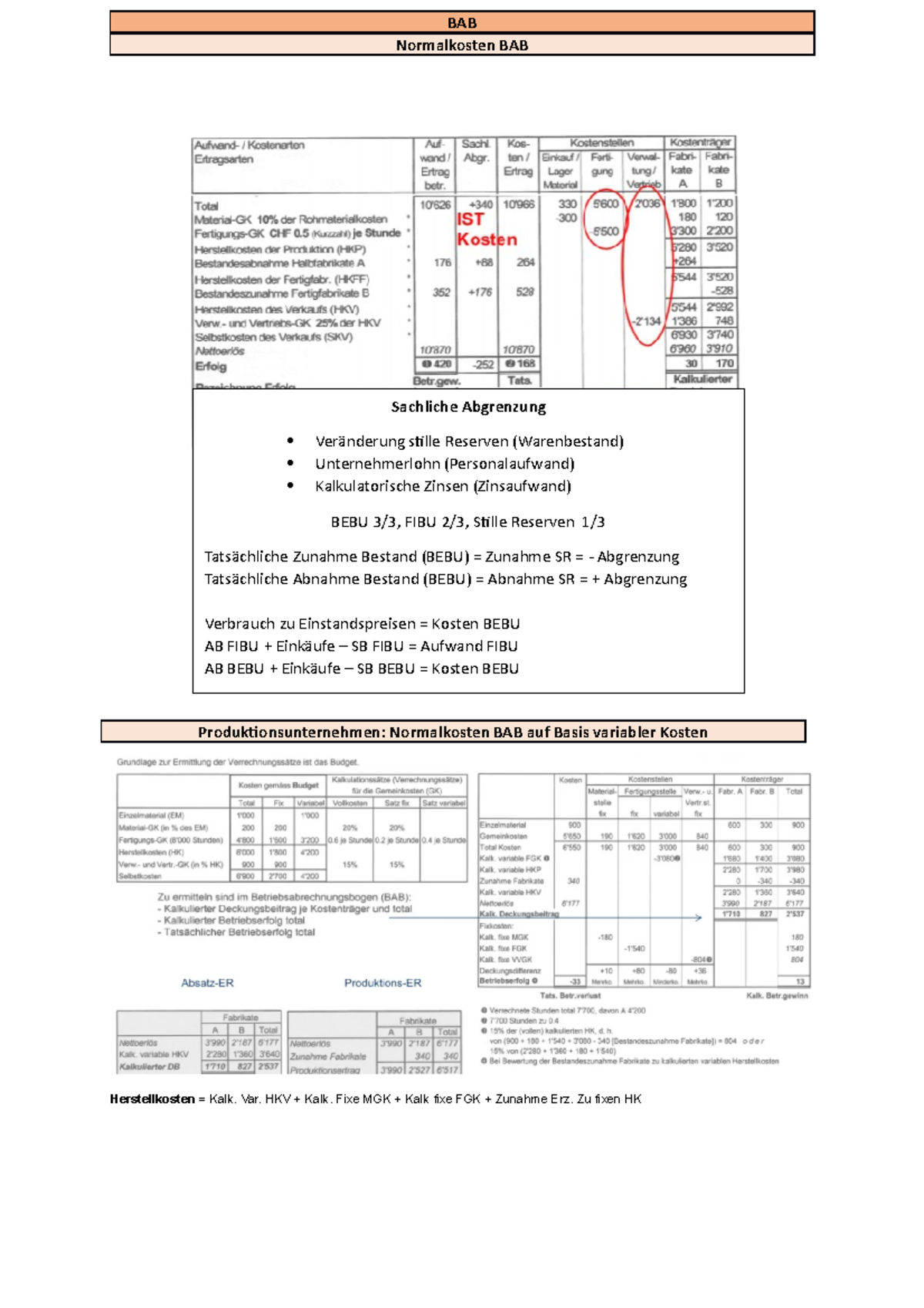 BAB Betriebsabrechnungsbogen Vorlage Theorie - BAB Normalkosten BAB ...
