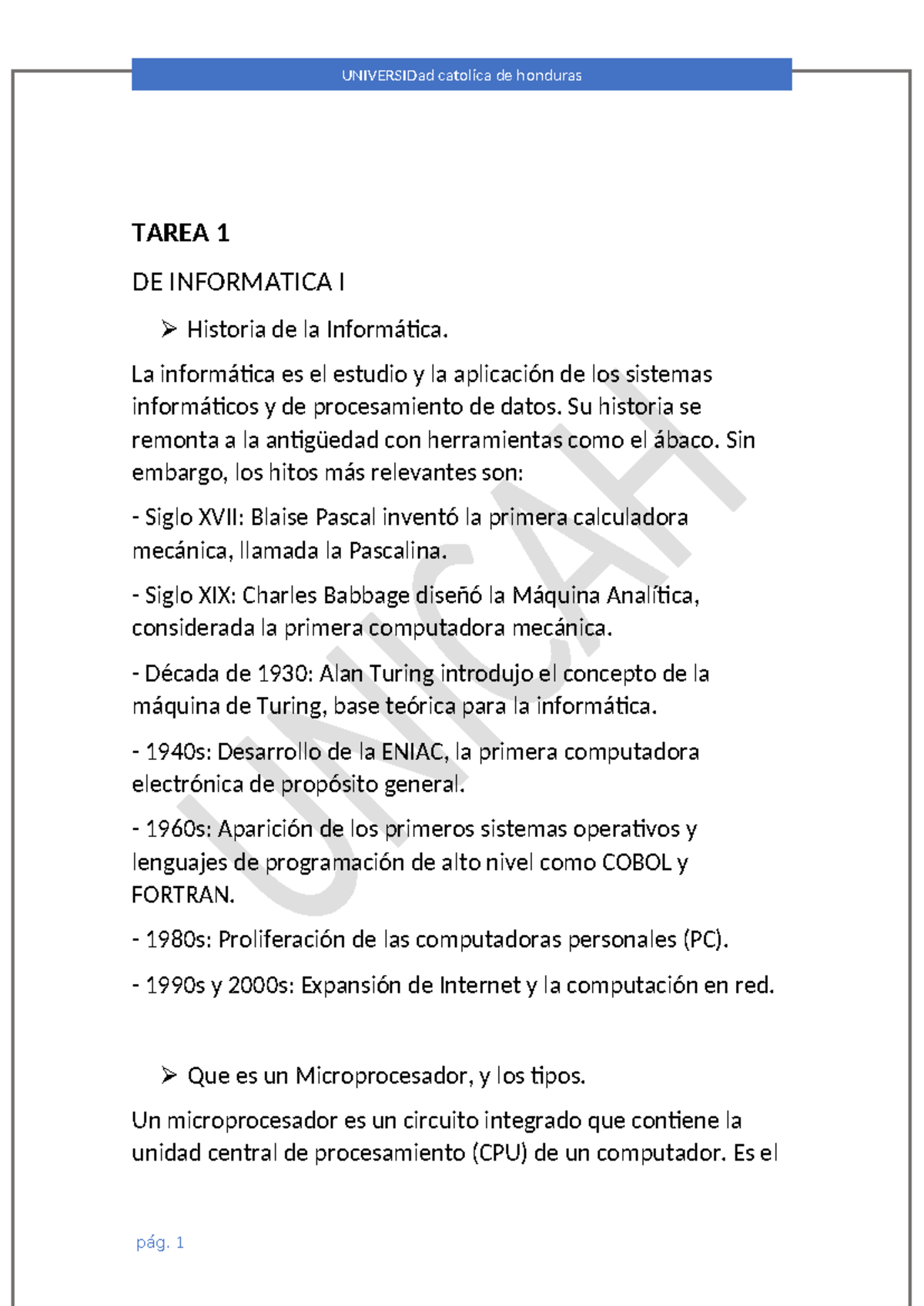 Tarea 1 DE Informatica I - TAREA 1 DE INFORMATICA I Historia de la ...