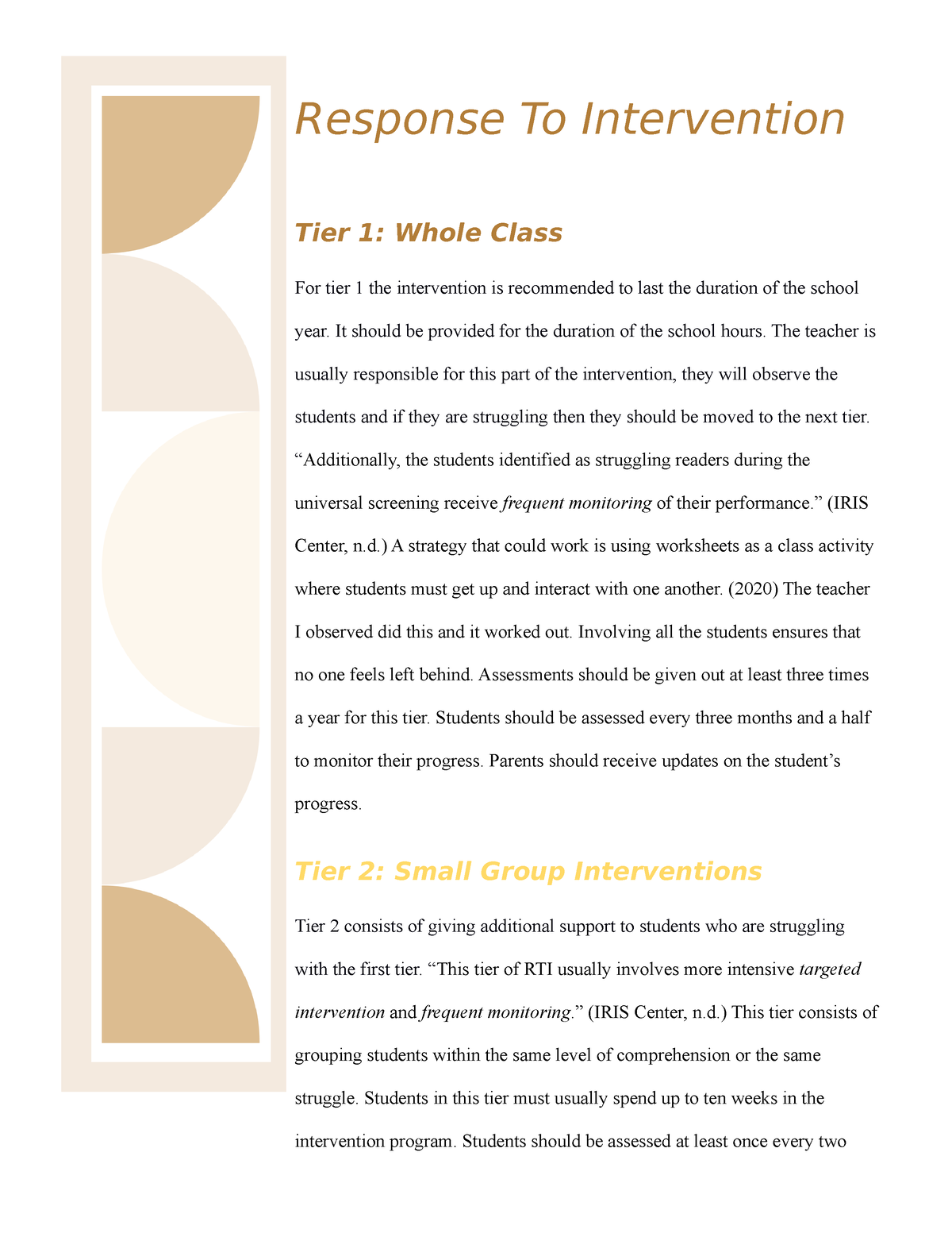 Document 25 - RTI - Response To Intervention Tier 1: Whole Class For ...