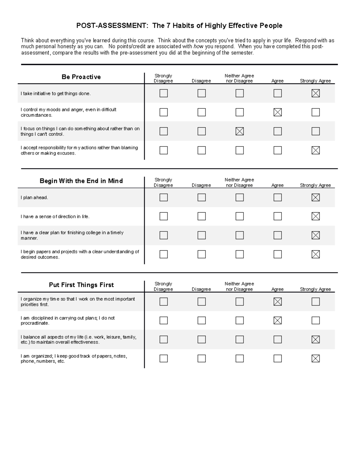 Post-Assessment - compare to pre-assessment - The 7 Habits of Highly ...