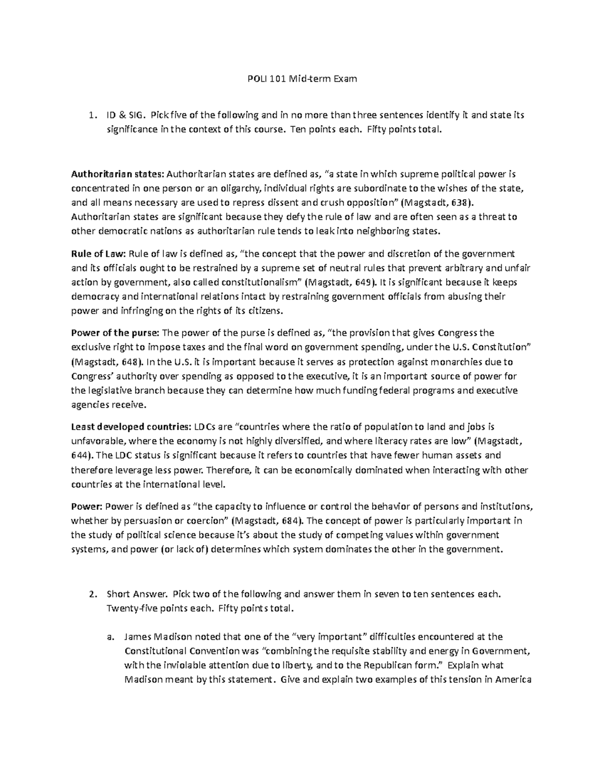 POLI 101 Mid term exam - midterm study guide - POLI 101 Mid-term Exam ...