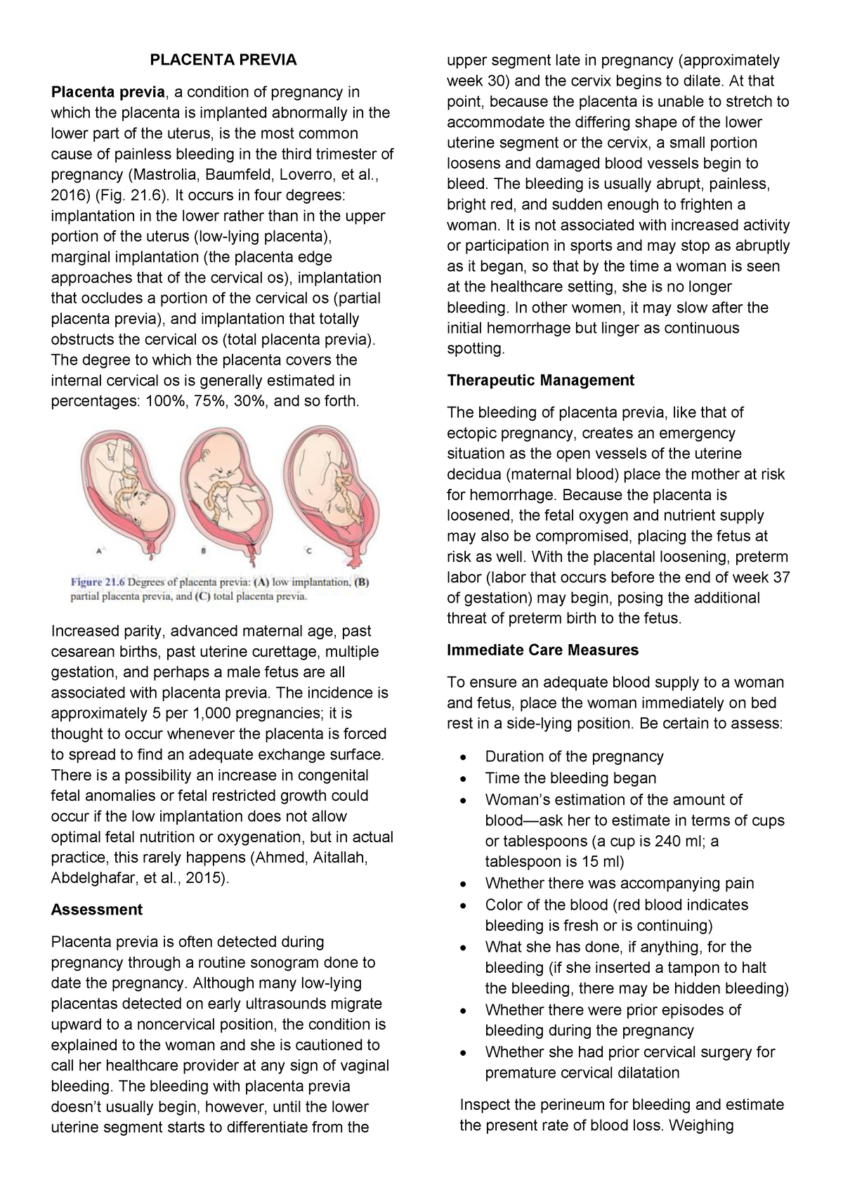 Previa- Abraptio Notes - PLACENTA PREVIA Placenta previa , a condition ...