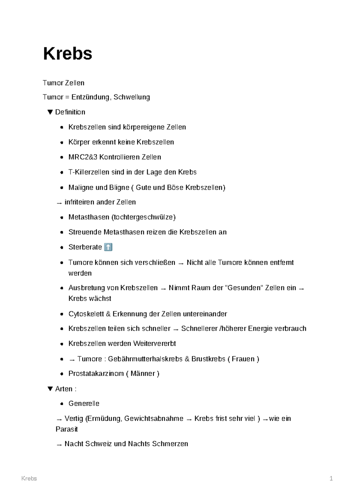 Krebs allgemein Krebs 1 Krebs Tumor Zellen Tumor = Entzündung