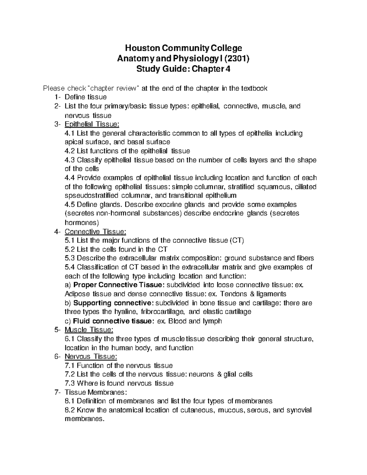 HCC A&PI Study Guide Ch4-1 - Houston Community College Anatomy and ...