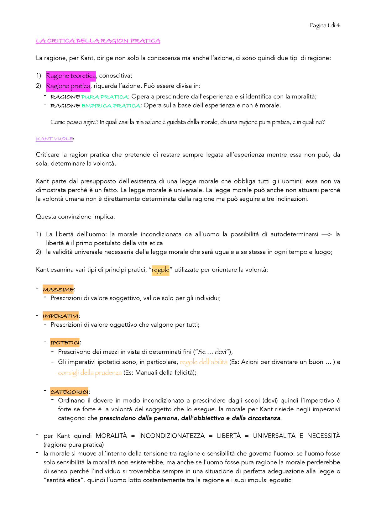 La Critica Della Ragion Pratica La Critica Della Ragion Pratica La Ragione Per Kant Dirige