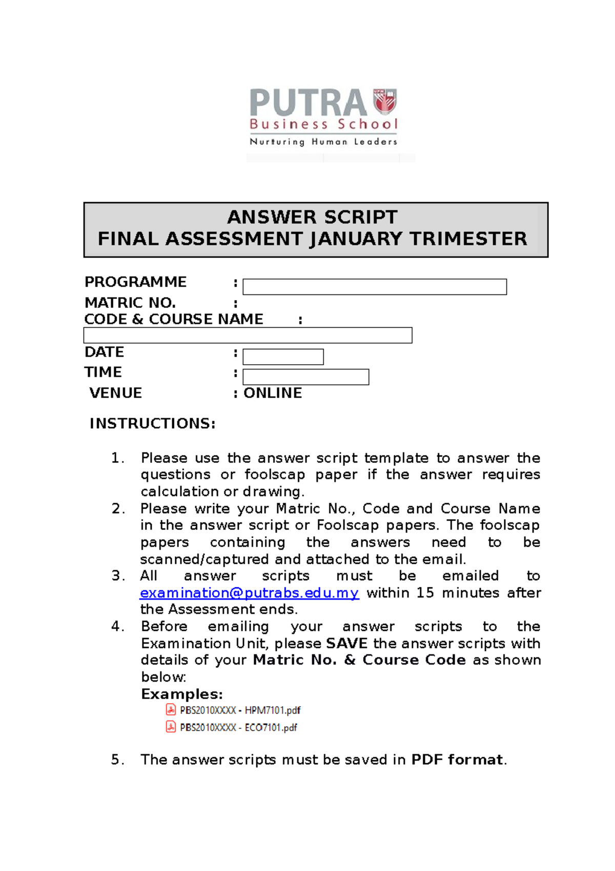 Template Answer Script - JAN TRI 2021 2022 ( Student) - PROGRAMME ...