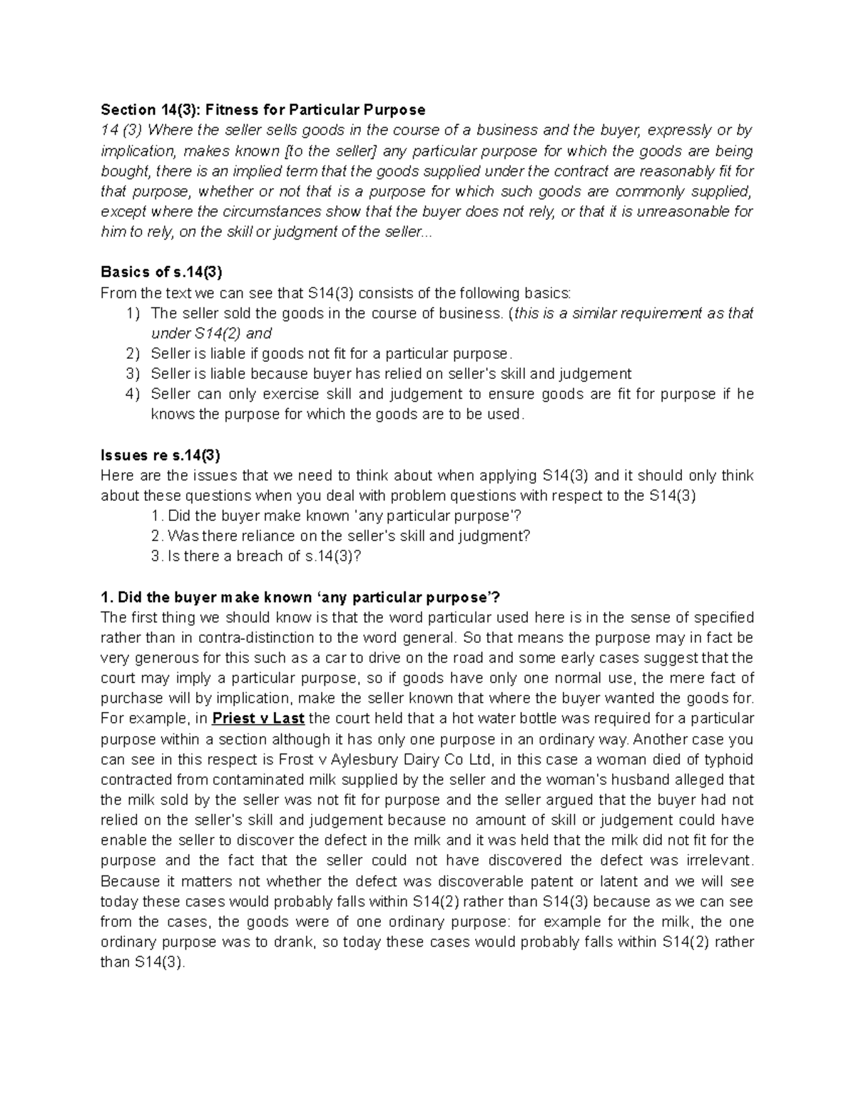 Statutory Implied Terms Part 5 Section 14 3 Fitness For Particular