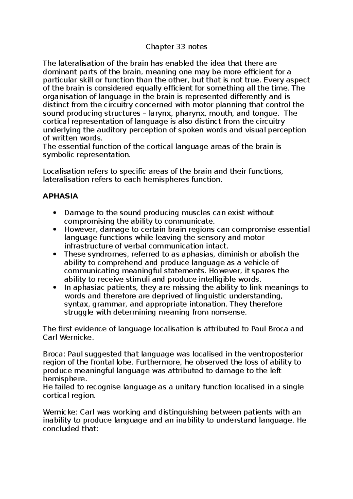 Neuroscience CH33 updated - Chapter 33 notes The lateralisation of the ...