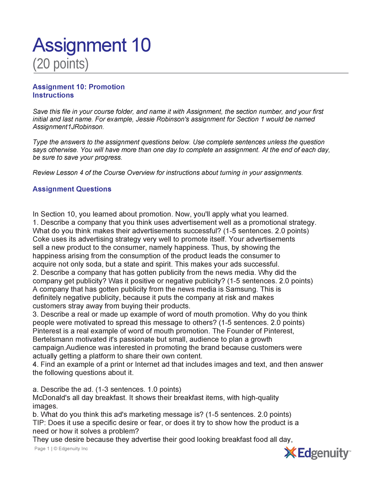 investing and financial markets assignment edgenuity