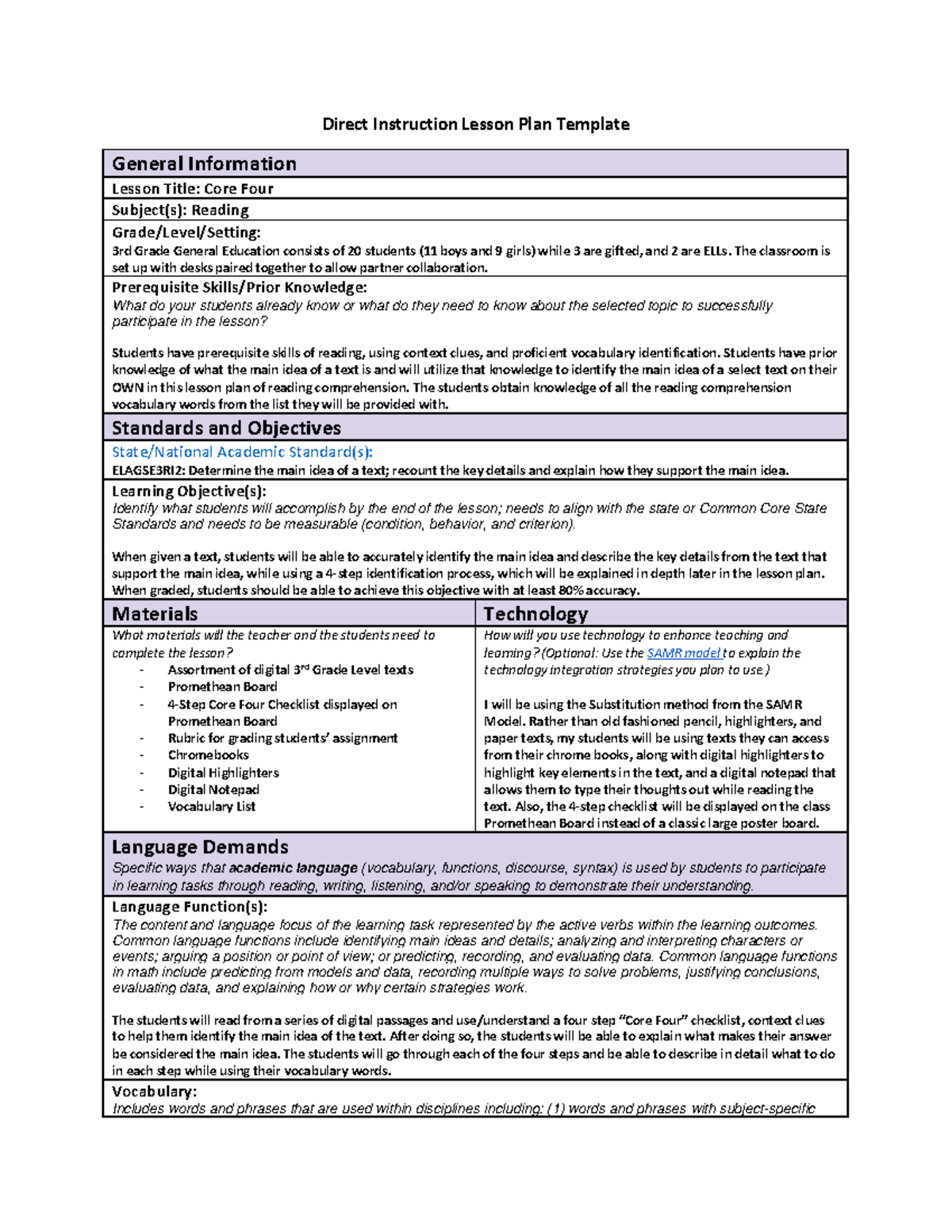 Lp direct instruction lesson plan template 1 - Direct Instruction ...