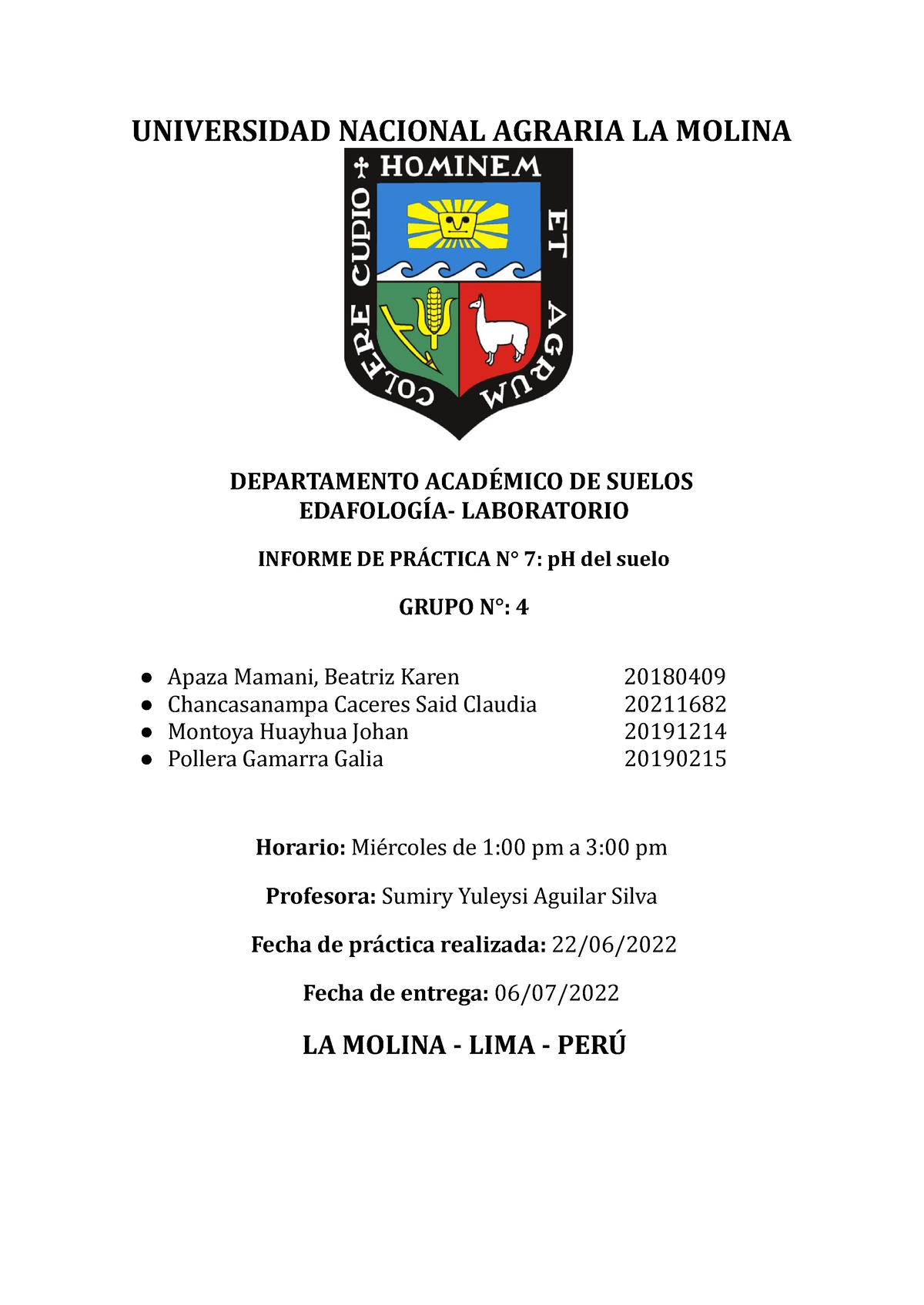 Informe 07 Ph Del Suelo Universidad Nacional Agraria La Molina Departamento AcadÉmico De 5928