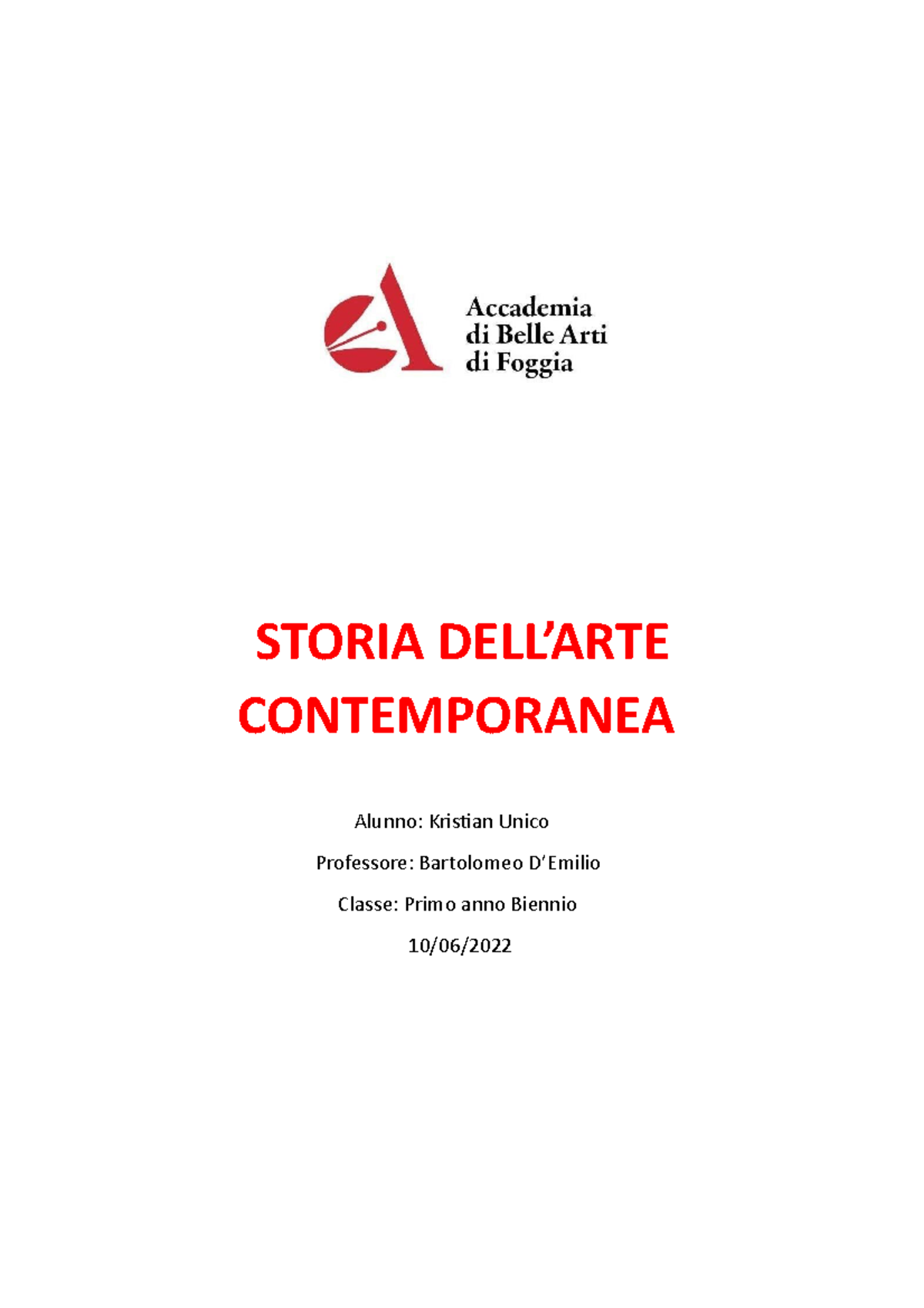 Storia Dell'arte Contemporanea - STORIA DELL’ARTE CONTEMPORANEA Alunno ...