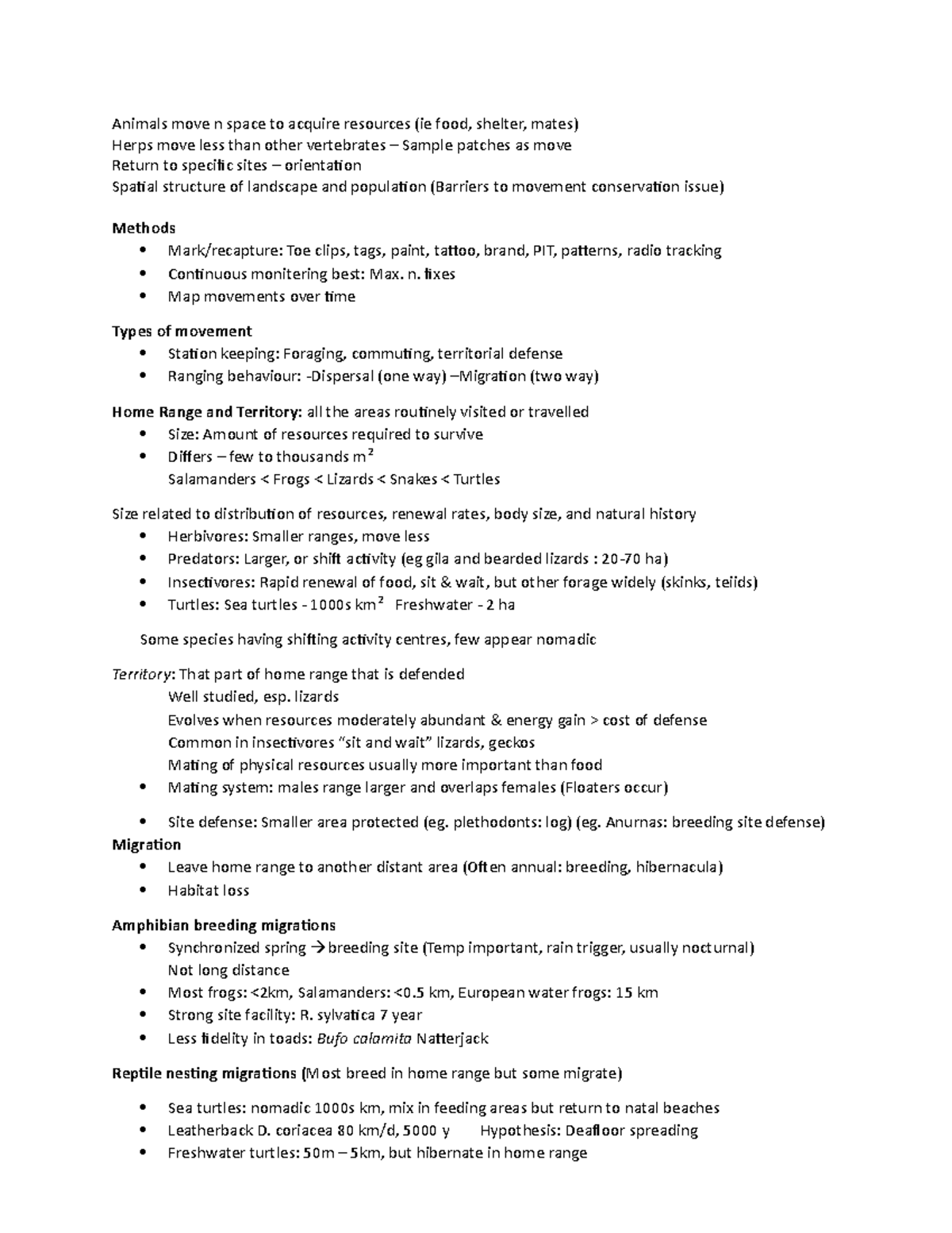 Herpetology Notes - Animals move n space to acquire resources (ie food ...