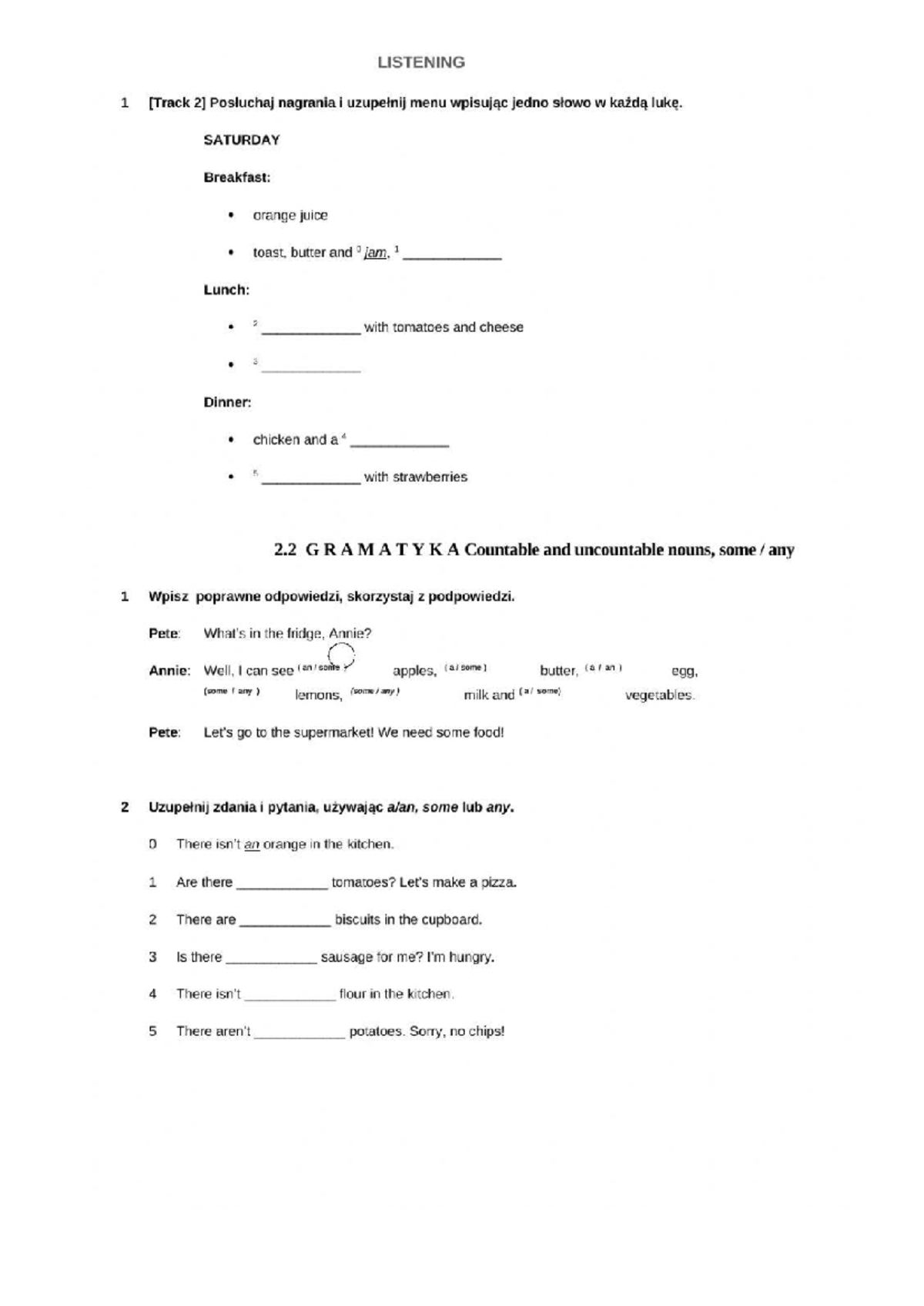Document - test angielski Unit2 - LISTENING 1 Postuchaj nagrania i