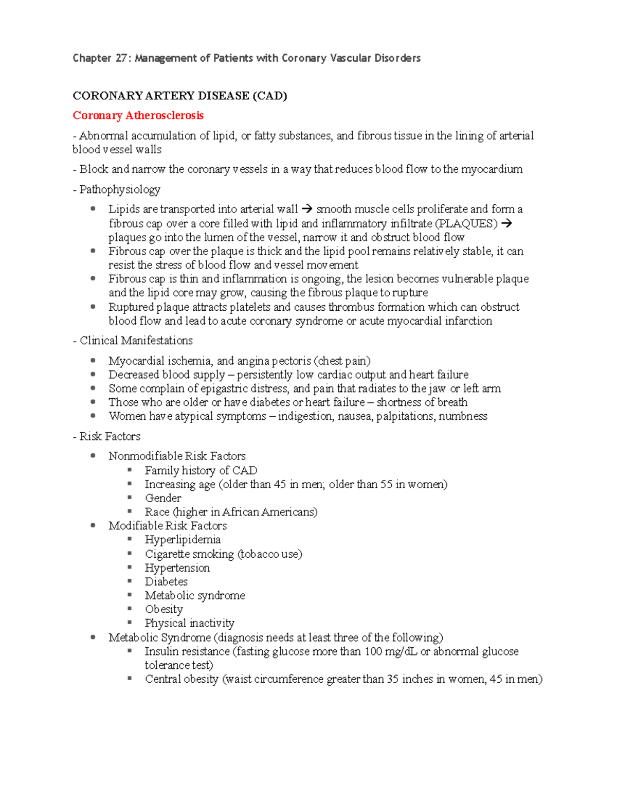 Chapter 27- Management of Patients With Coronary Vascular Disorders ...