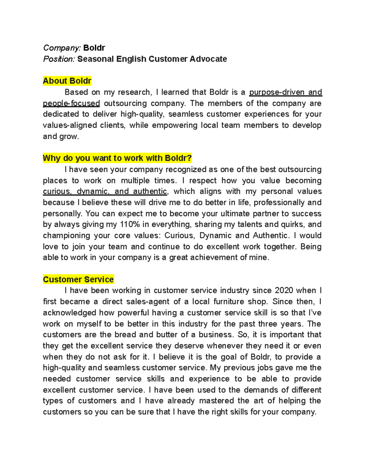 Boldr (Job Interview Questions) Company Boldr Position Seasonal