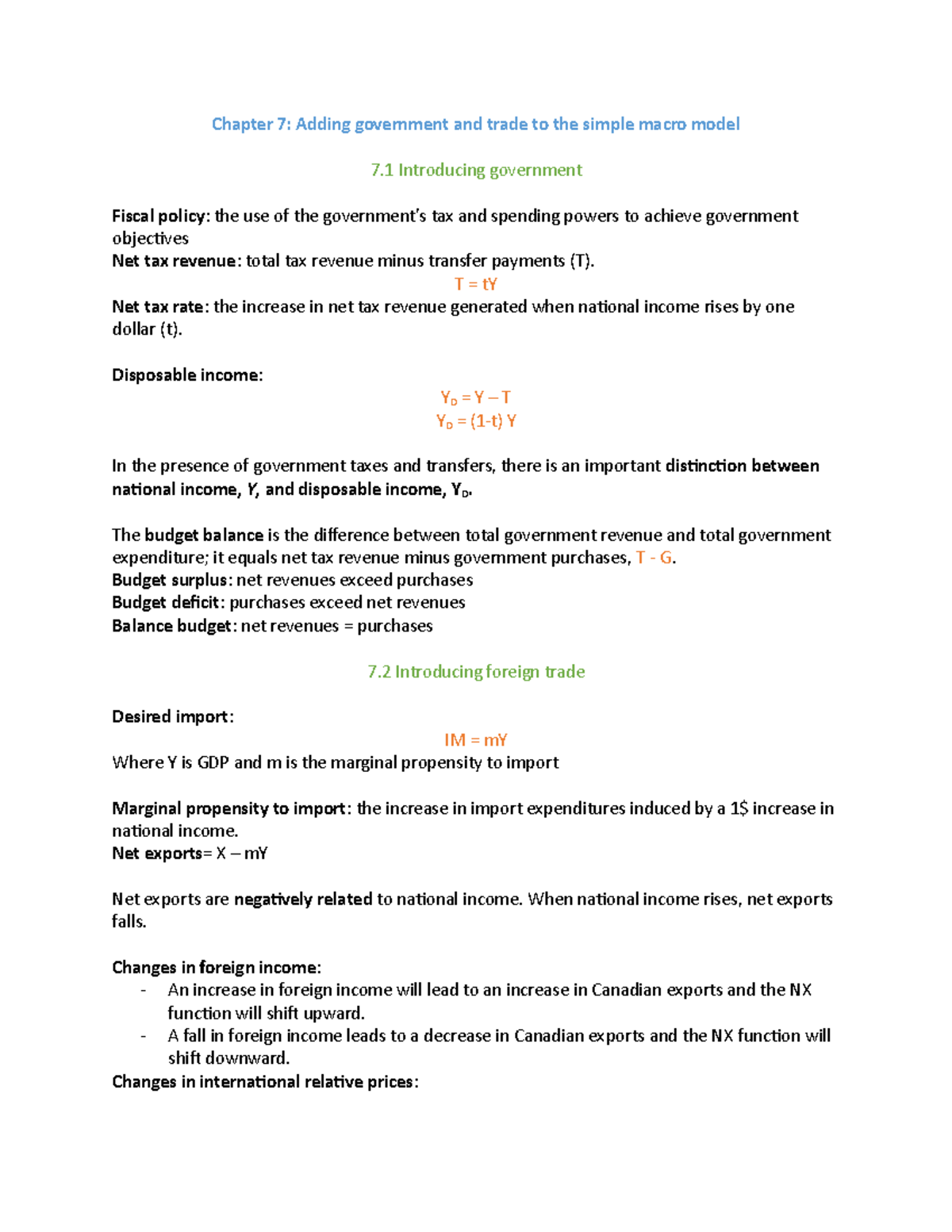 Chapter 7 Notes Chapter 7 Adding Government And Trade To The