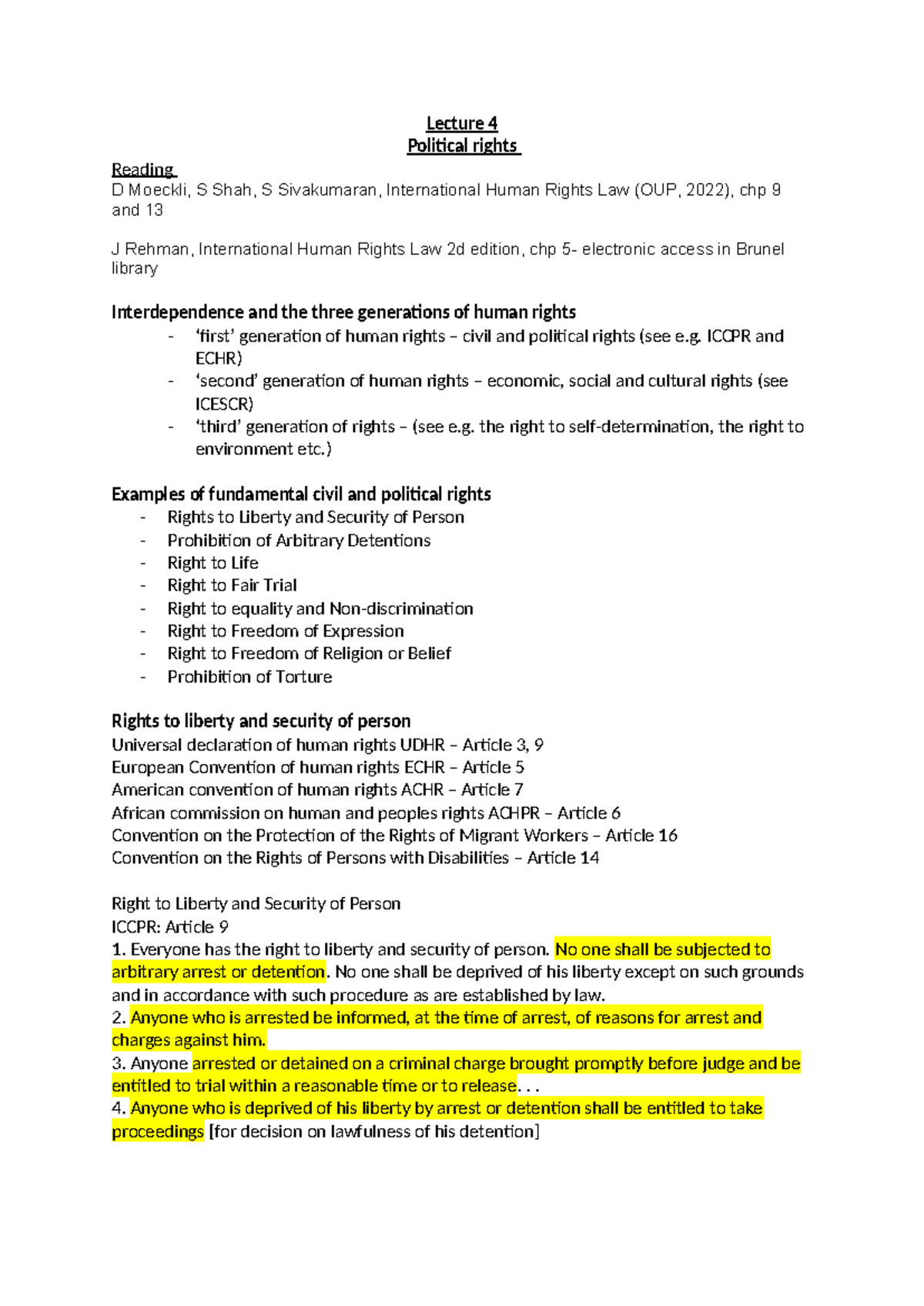 Lecture 4- Political rights - Lecture 4 Political rights Reading D ...