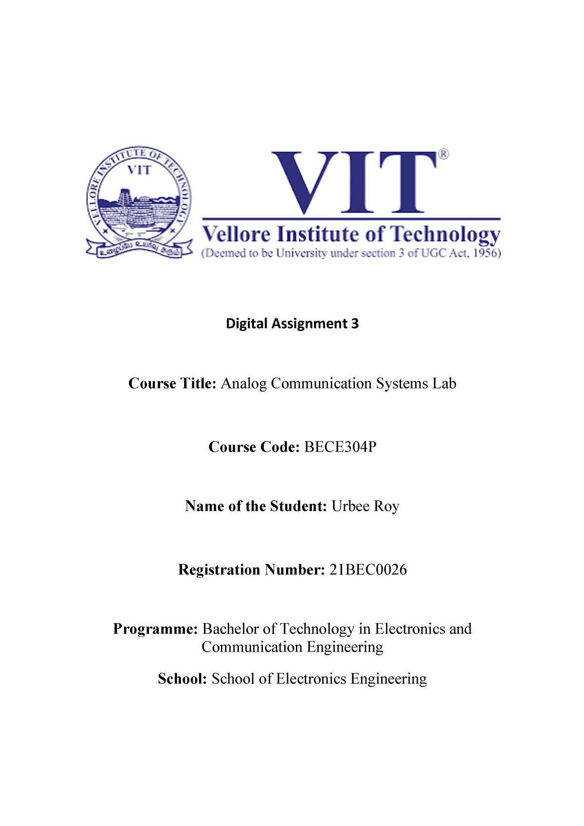 ACS TASK 3 - Assignment - INSTITUTE VIT OF R VIT Vellore Institute Of ...