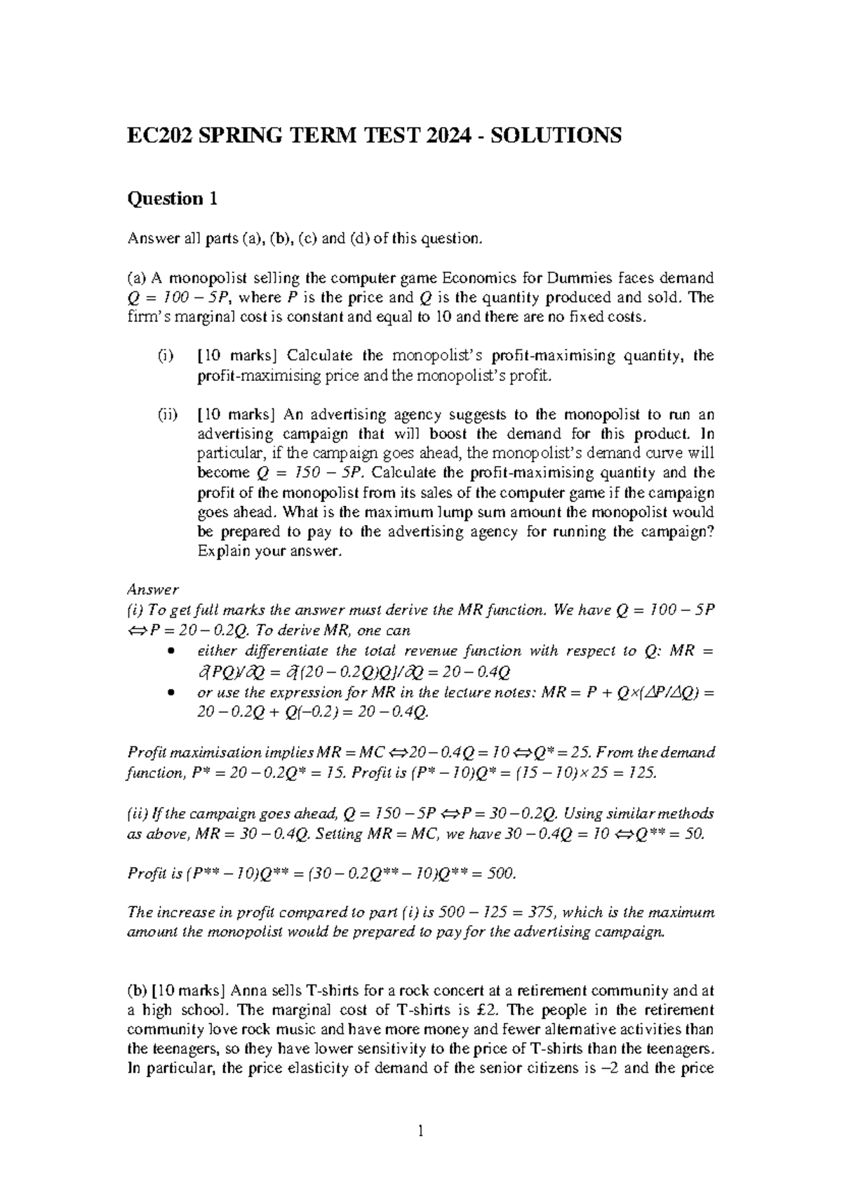 EC202 Spring Term Test 2024 With Solutions - EC202 SPRING TERM TEST 202 ...