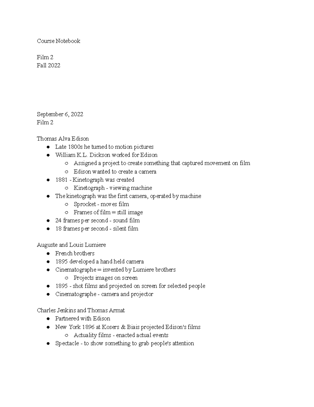 Course Notebook - Course Notebook Film 2 Fall 2022 September 6, 2022 ...