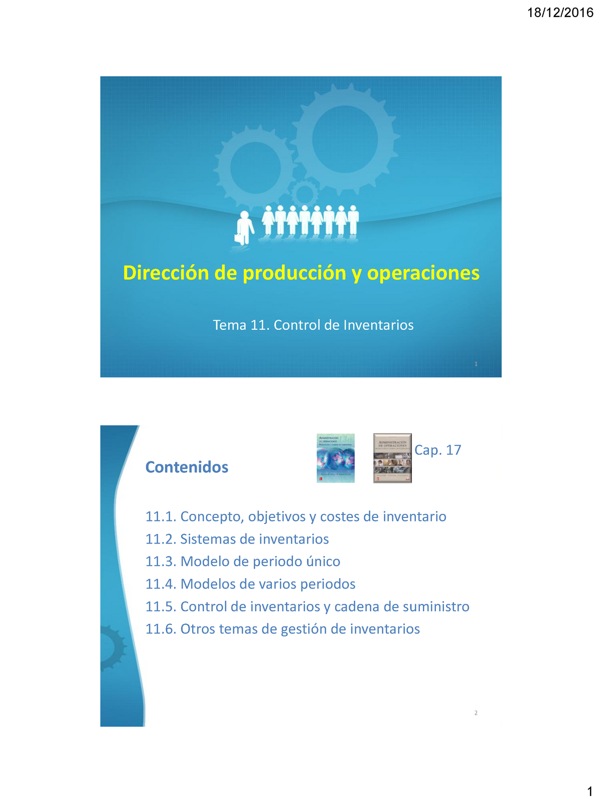 DPO T11. Control de inventarios - Tema 11. Control de Inventarios 1  Dirección de producción y - Studocu