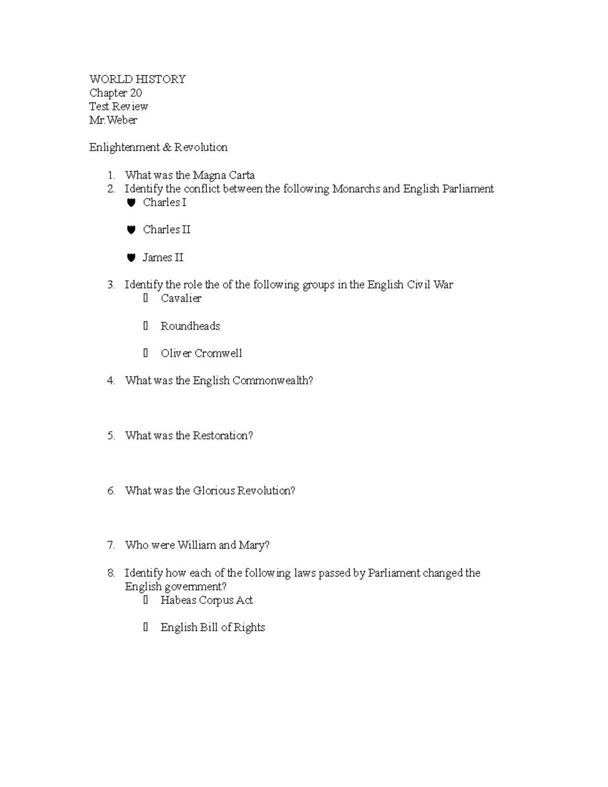 Ch20rev - Fdbzdfbdfb - WORLD HISTORY Chapter 20 Test Review Mr ...