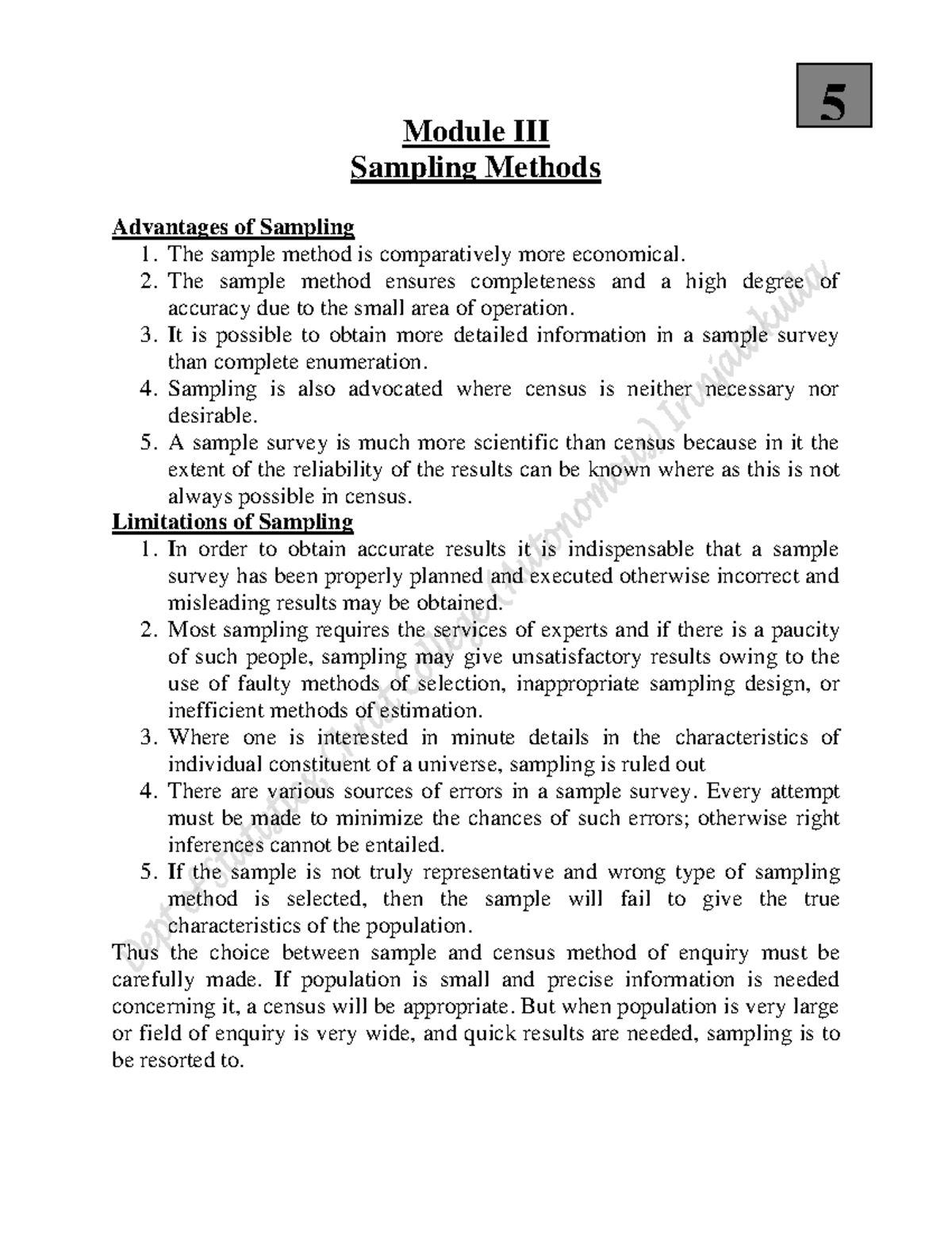 (5) Advantages of Sampling - Module III Sampling Methods Advantages of ...