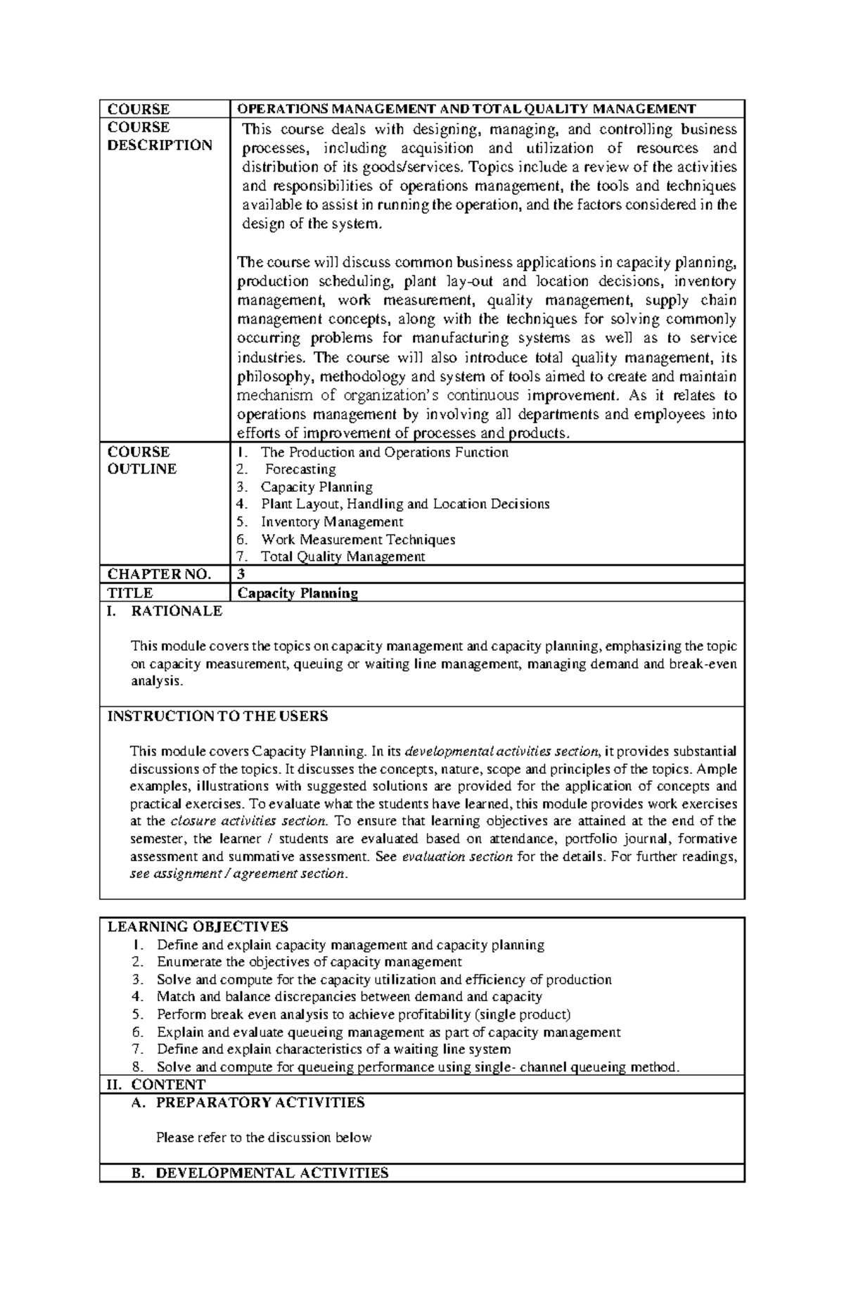 Capacity-Planning Pdf OMTQM midterm notes - COURSE OPERATIONS ...