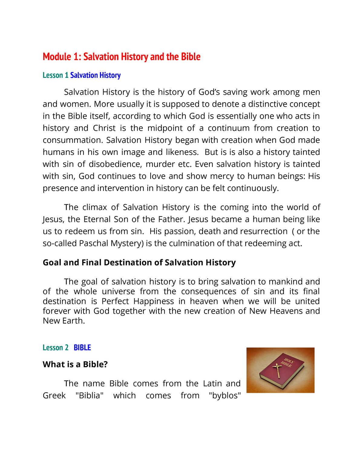 Rel Ed 1 Sc Module 1 Salvation History And The Bible - Module 1 ...