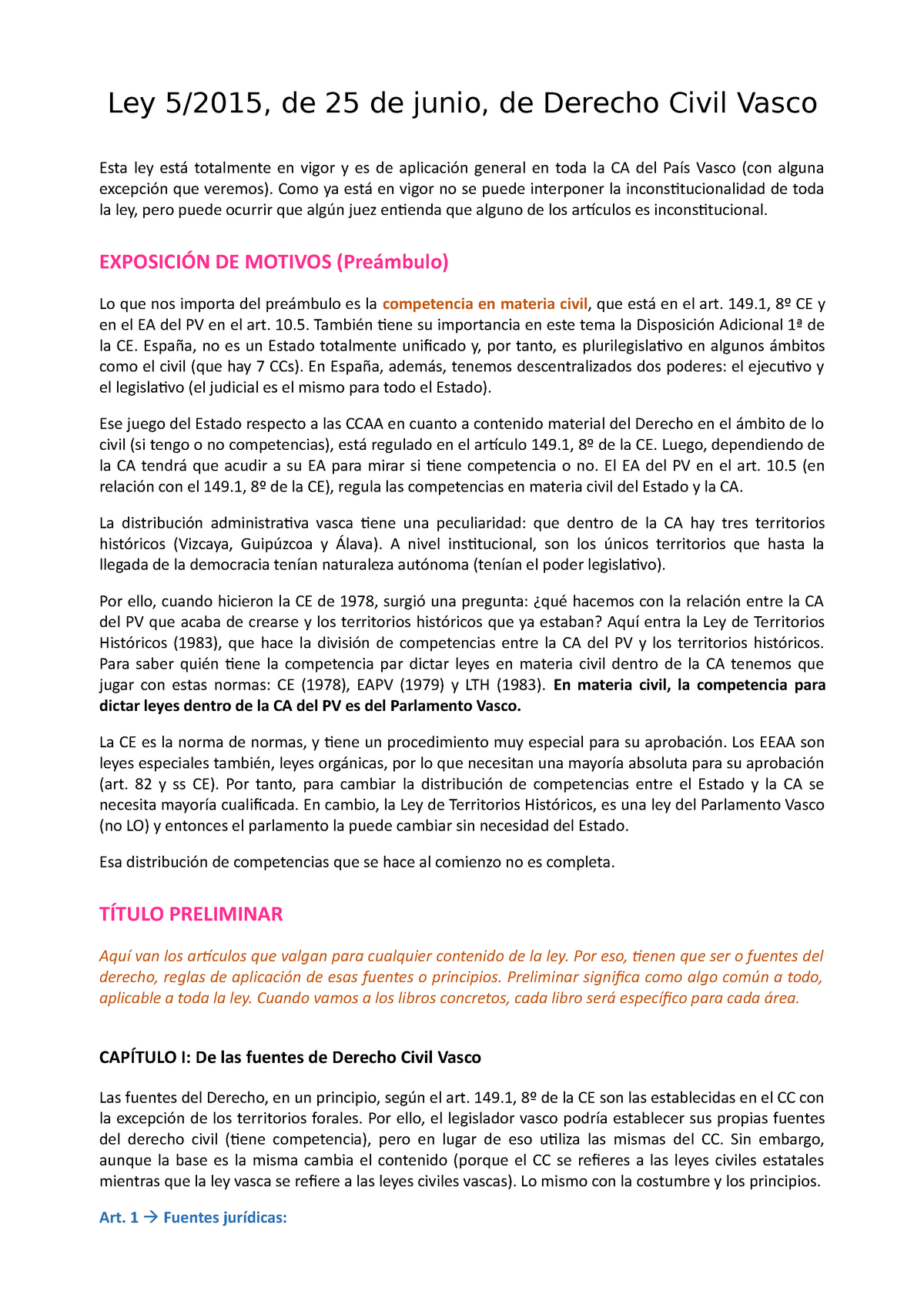 LEY Civil Vasca - Ley 5/2015, De 25 De Junio, De Derecho Civil Vasco ...