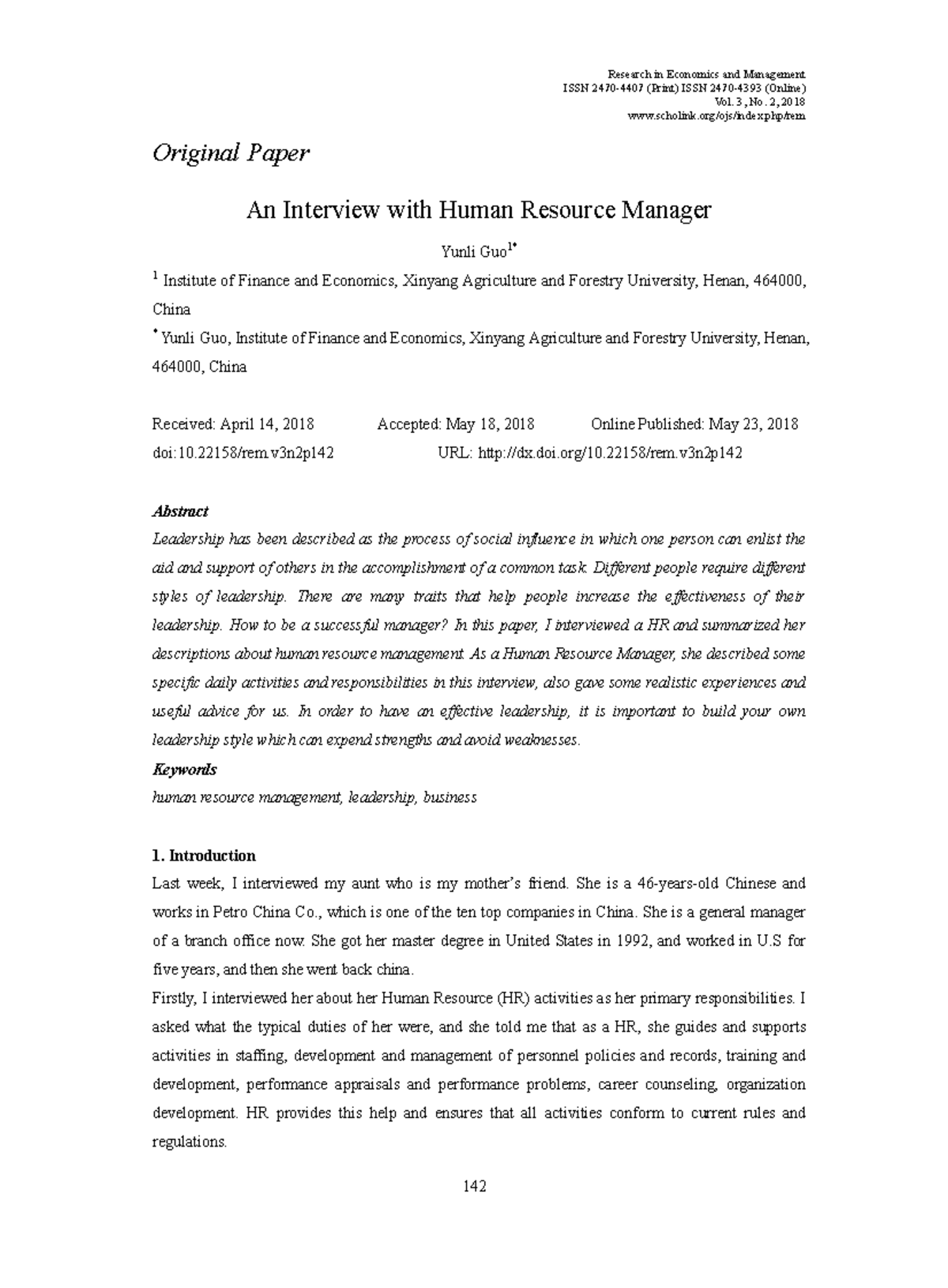 An Interview with Human Resource Manager - Research in Economics and ...