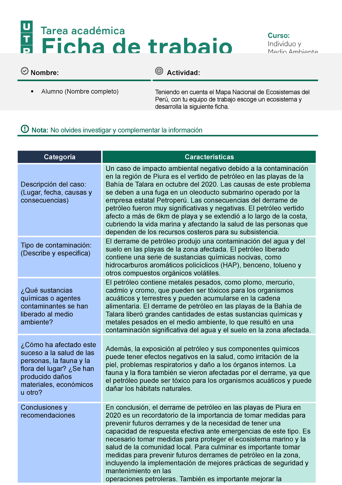 Semana Individuo Y Medio Ambiente Nombre Actividad Alumno